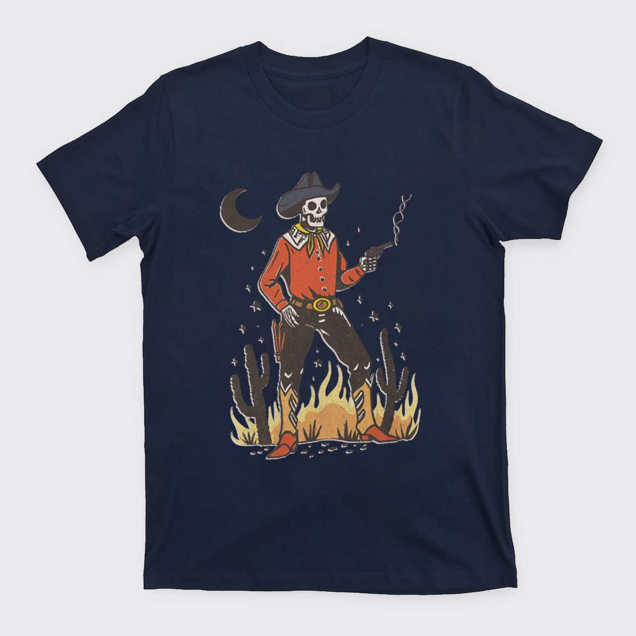Skeleton Western Halloween Retro Desert T-Shirts