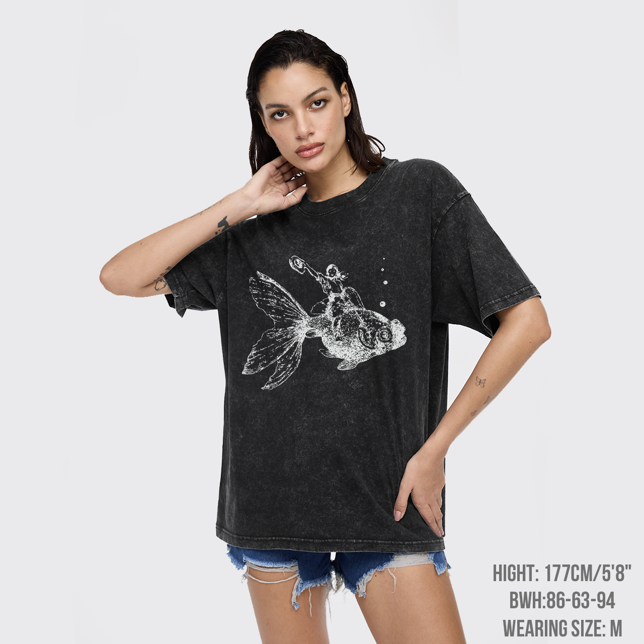 Goldfish-Riding Cowgirl Garment-dye Tees