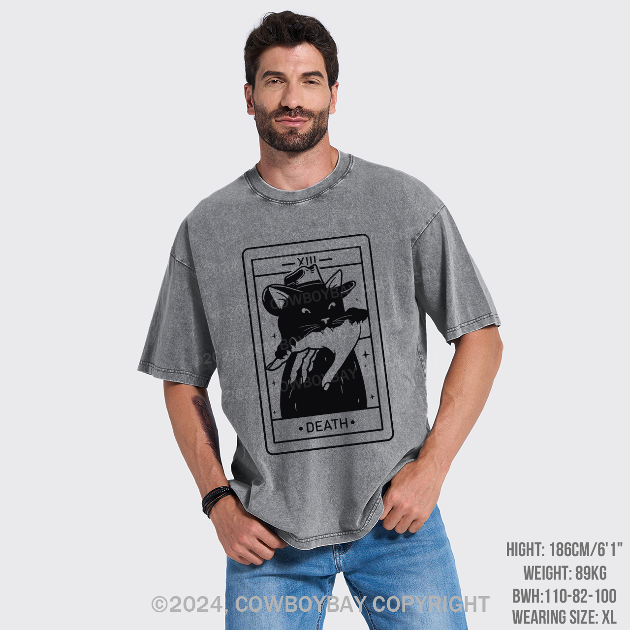 Tarot Death Witchy Cat Garment-dye Tees