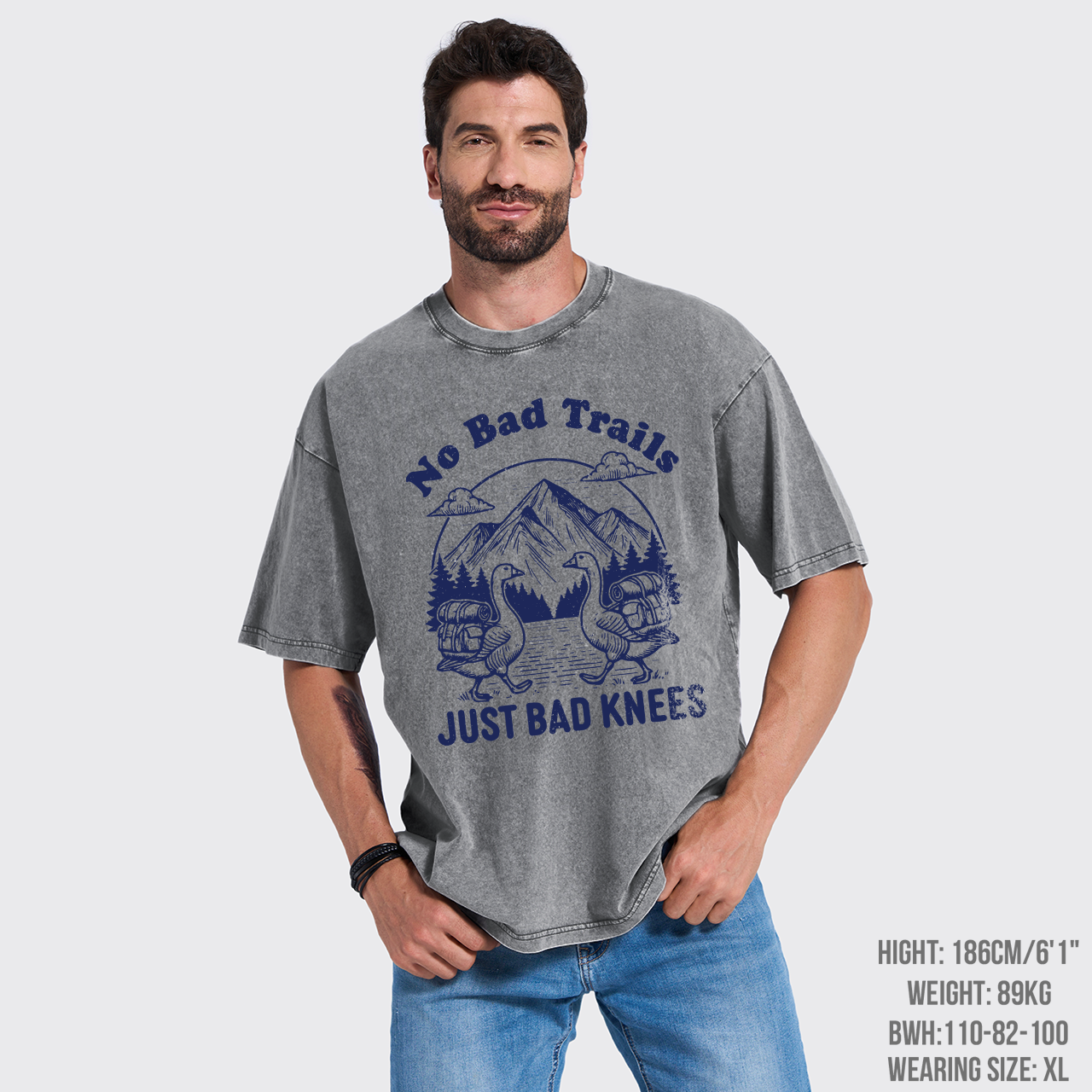 Hiking Goose-No Bad Trails Just Bad Knees Garment-dye Tees