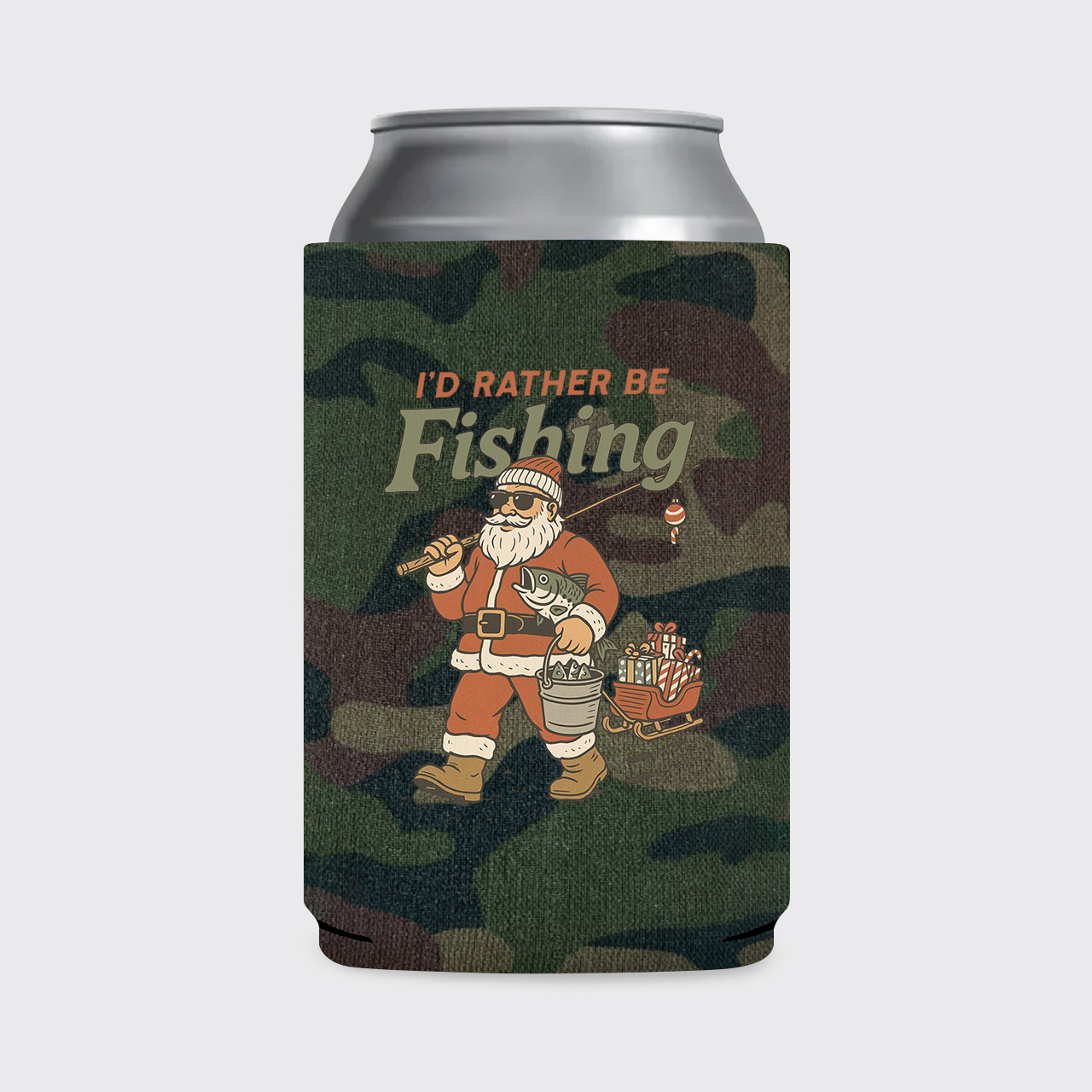 Vintage Santa Fishing Koozie