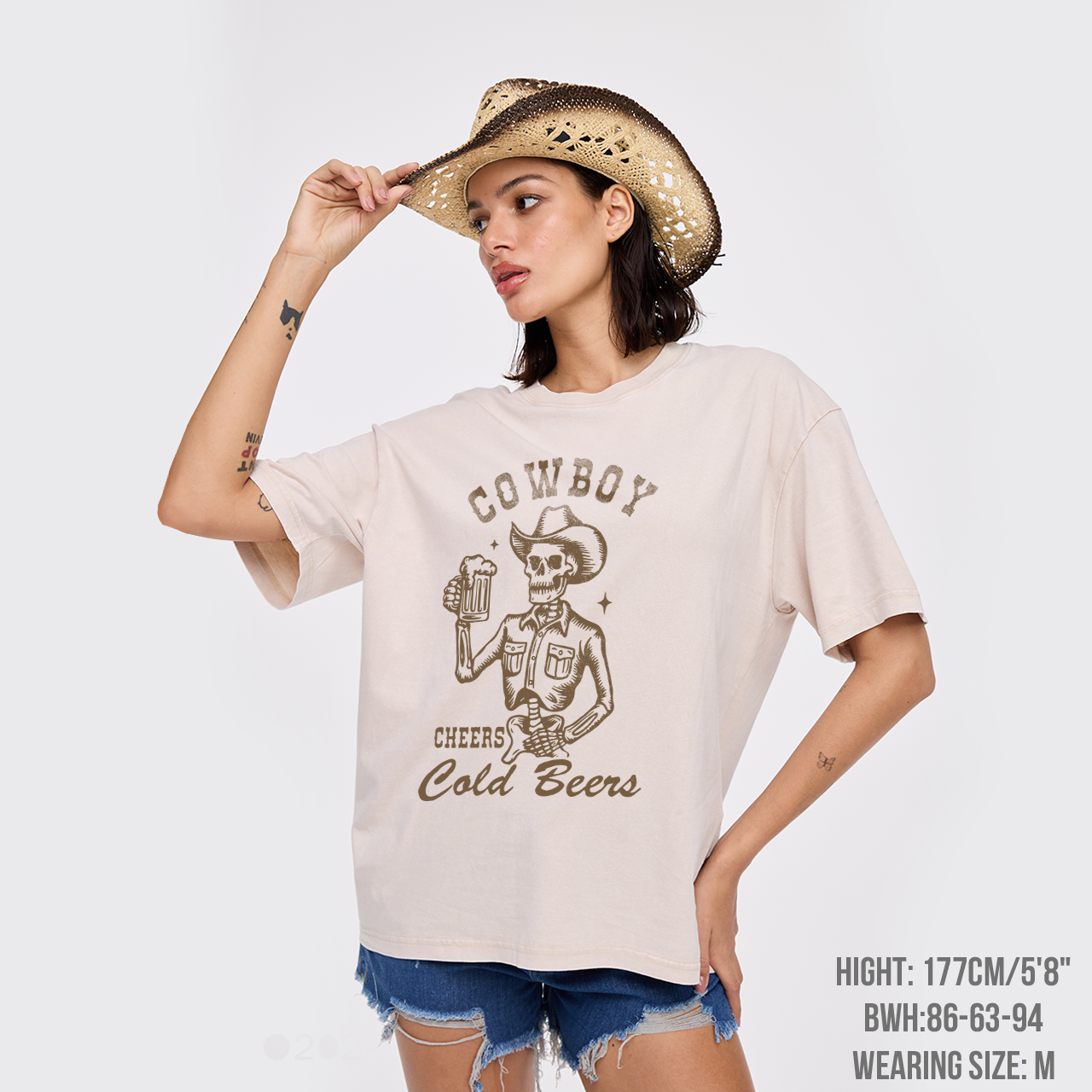 Funny Cowboy Skeleton with Beer Garment-dye Tees