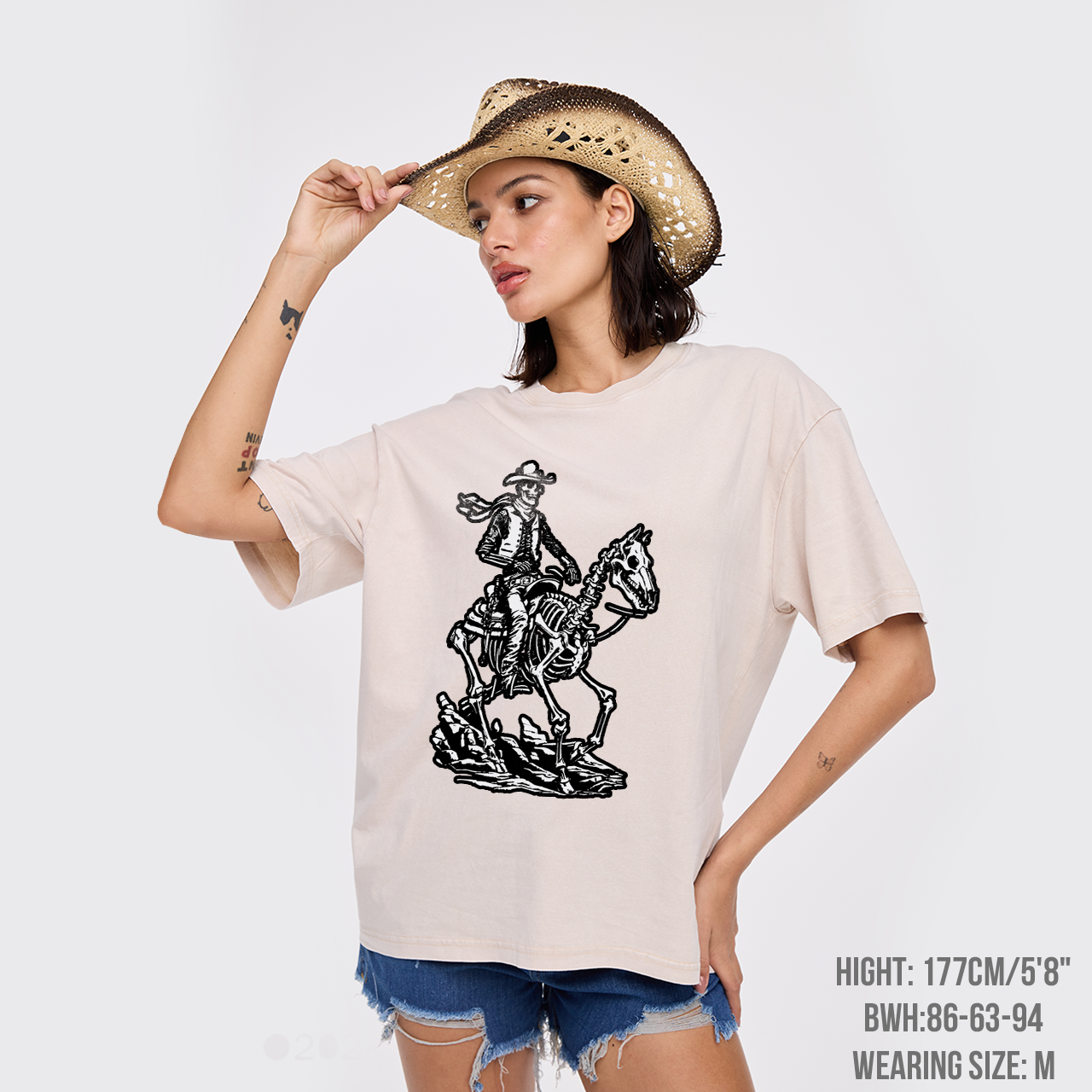 Skeleton Cowboy on Skeleton Horse Garment-dye Tees