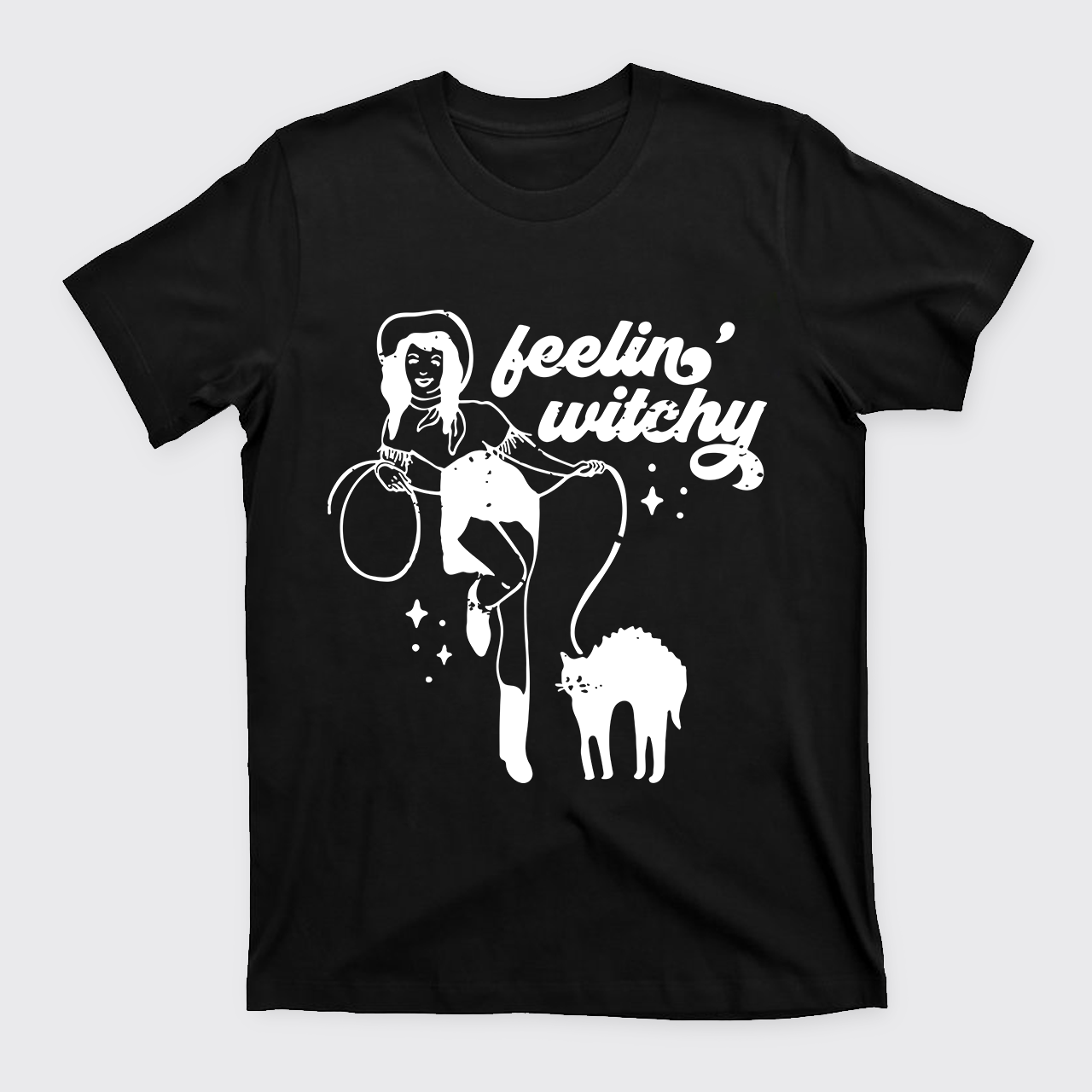 Feeling Witchy Cowgirl Cat Halloween T-Shirts