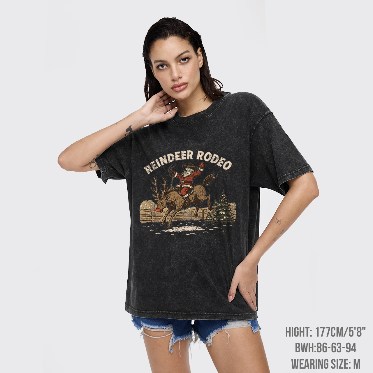 Reindeer Rodeo Santa Cowboy Christmas Garment-dye Tees
