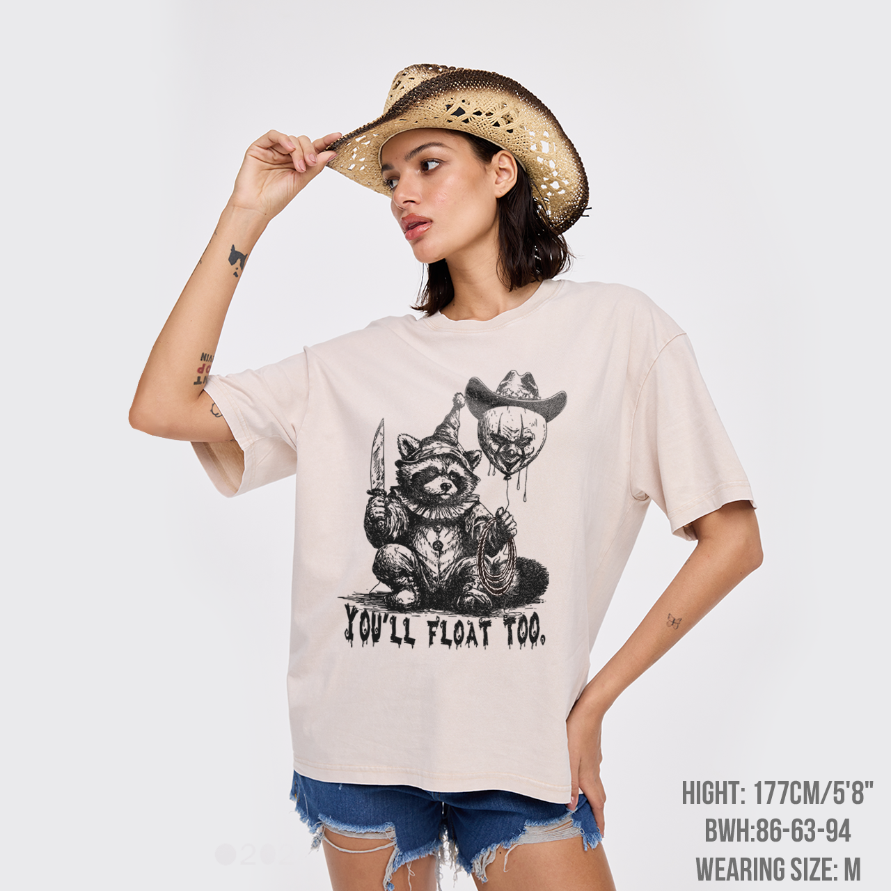 Creepy Clown Raccoon Spooky Halloween Garment-dye Tees