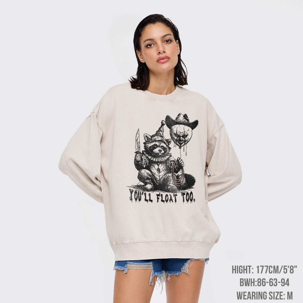 Creepy Clown Raccoon Spooky Halloween Washed Sweatshirts
