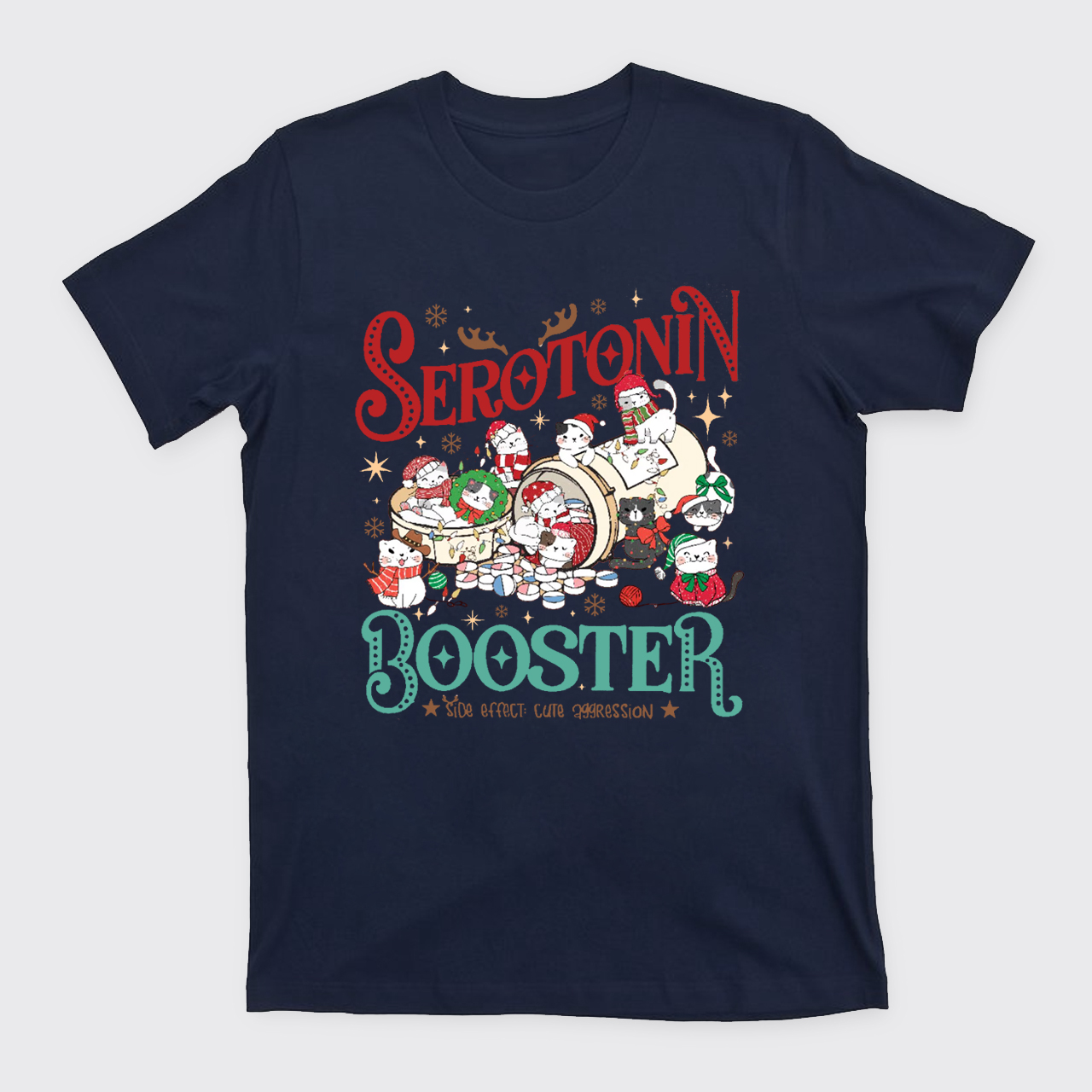 Serotonin Booster Cat Mental Health Christmas T-Shirts