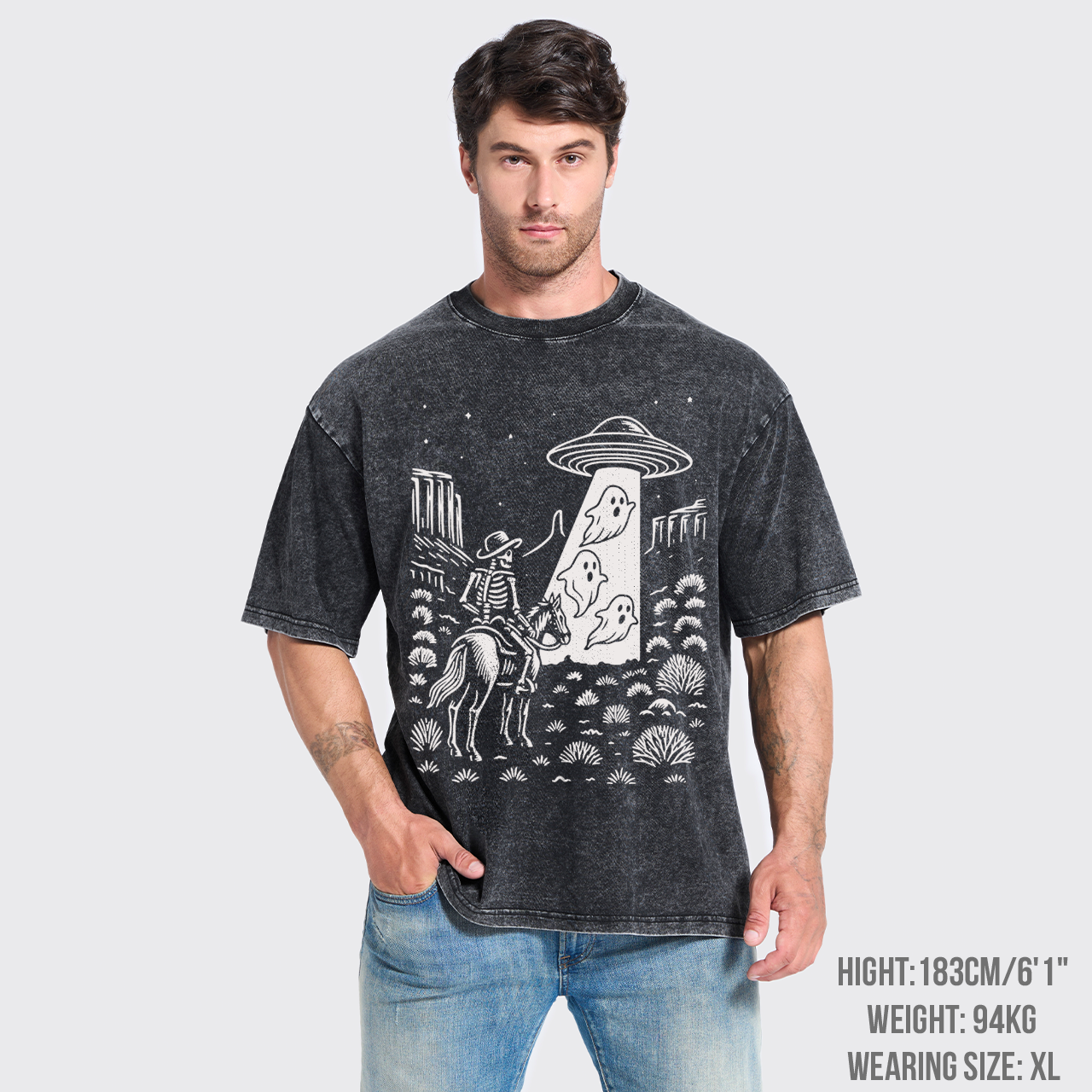 Halloween Ghost Cowboy Skeleton UFO Garment-dye Tees