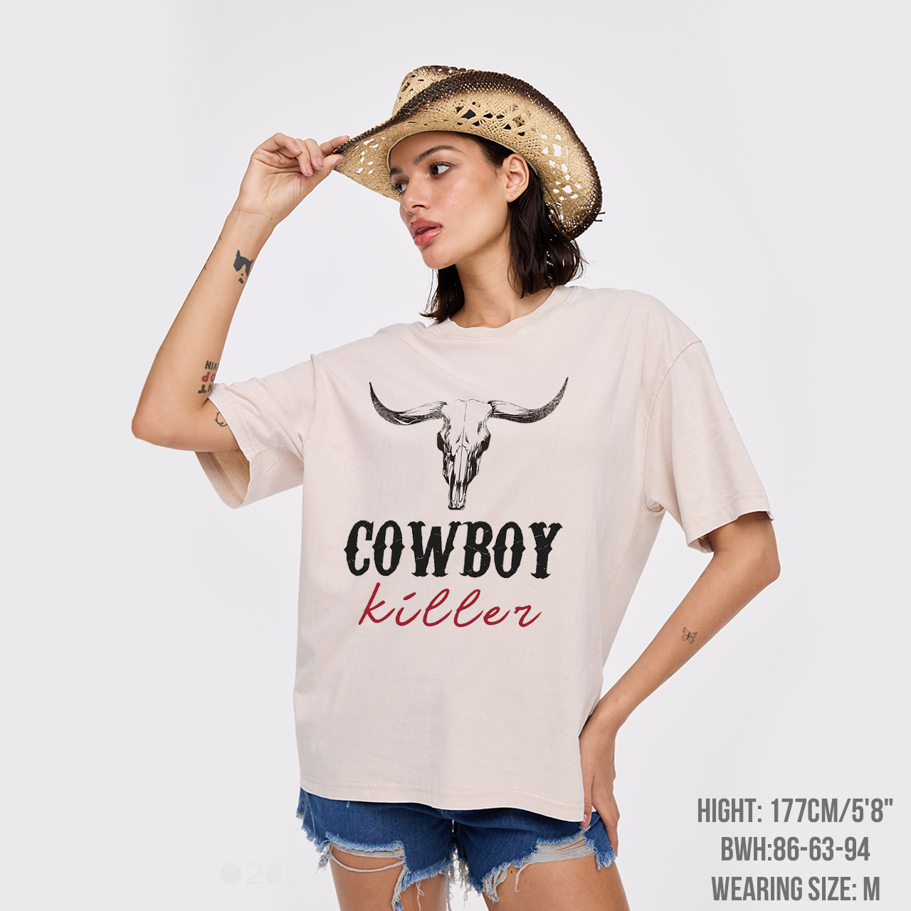 Boho Bull Skull Cowboy Killer Garment-dye Tees