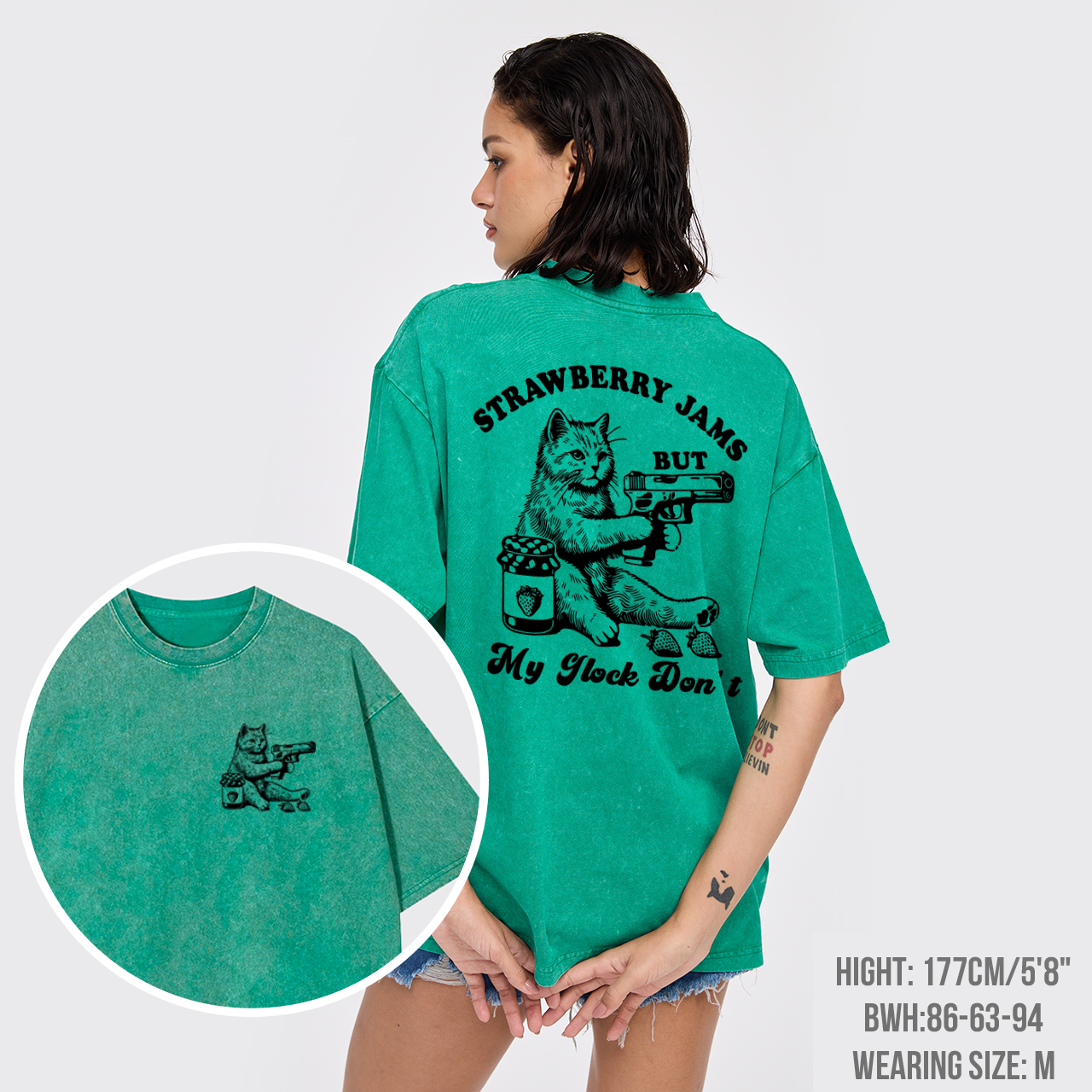 Funny Cat-Strawberry Jams But My Glock Don't Garment-dye Tees