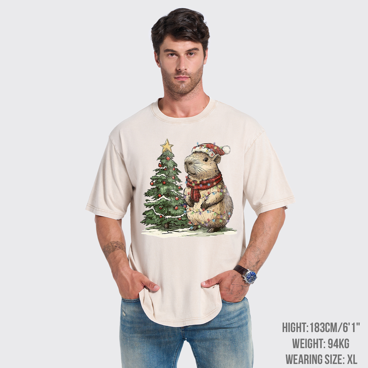 Capybara Christmas Tree Garment-dye Tees