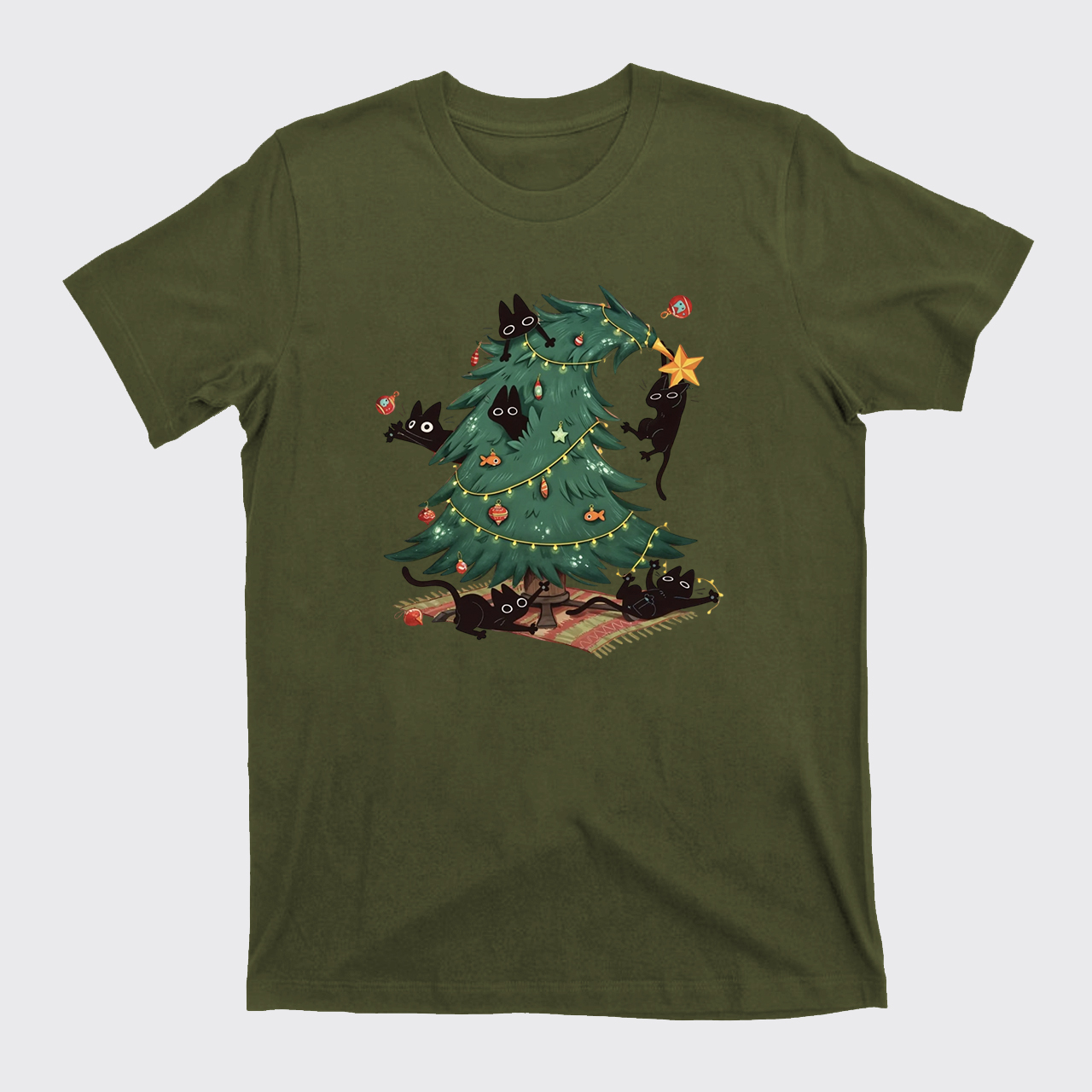 Christmas Tree And Black Cat T-Shirts