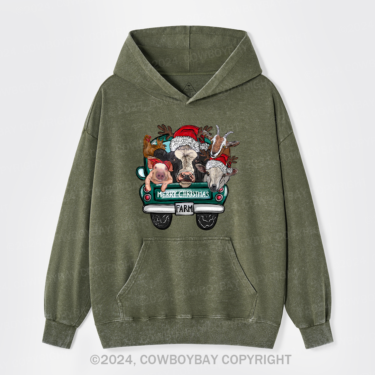 Attend A Christmas Party With Three Farm Pets Garment-Dye Hoodies