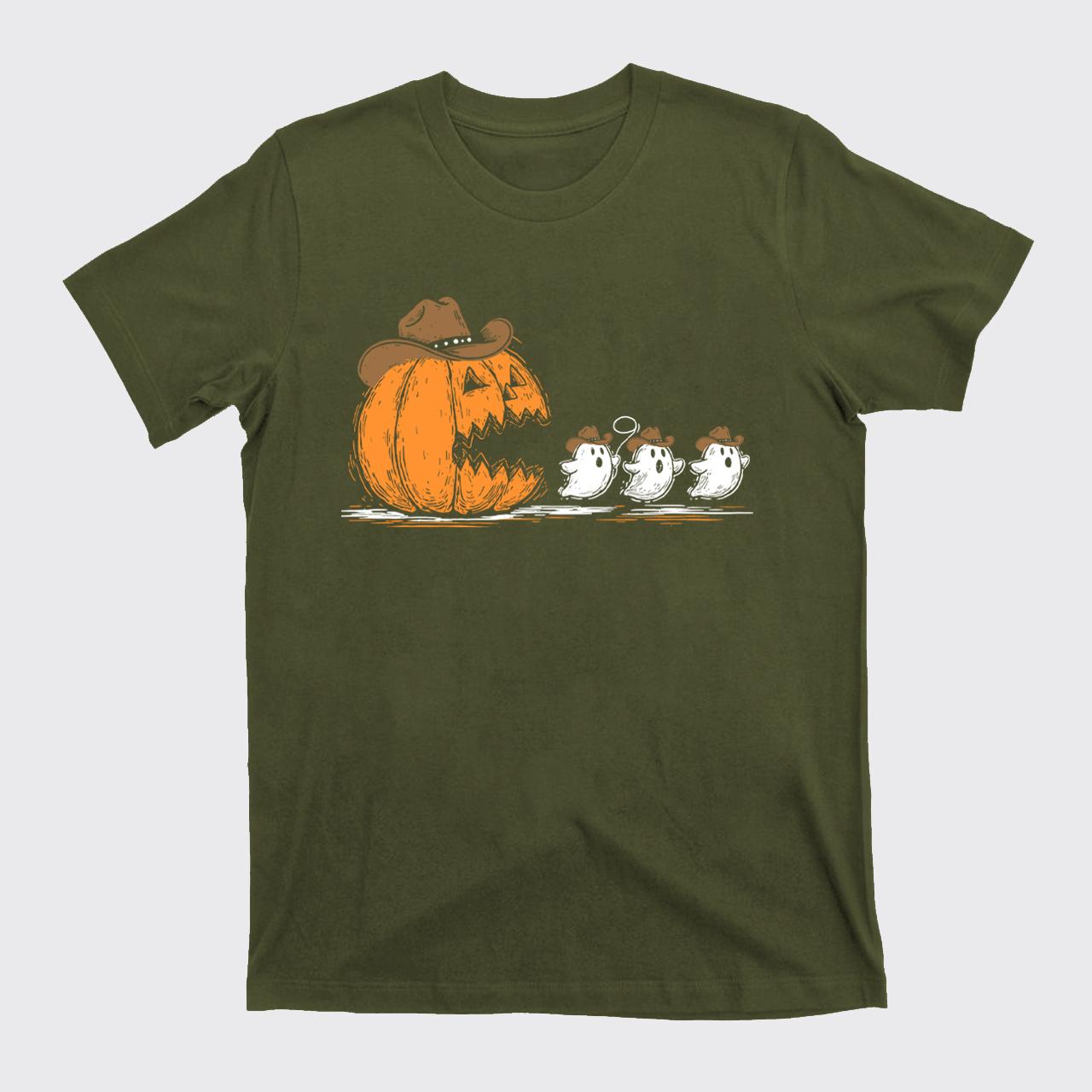 Spooky Halloween Pumpkin Chasing Ghost T-Shirts