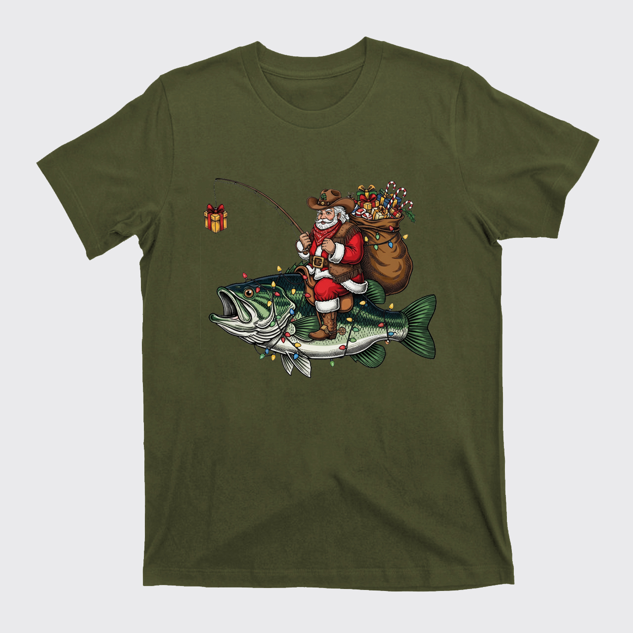 Fishing Santa Christmas Bass Fish T-Shirts