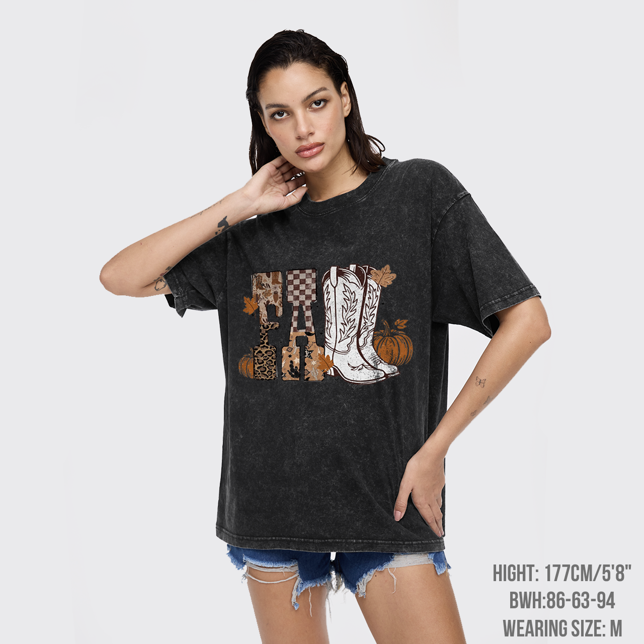 Western Cowgirl Boots Fall Garment-dye Tees