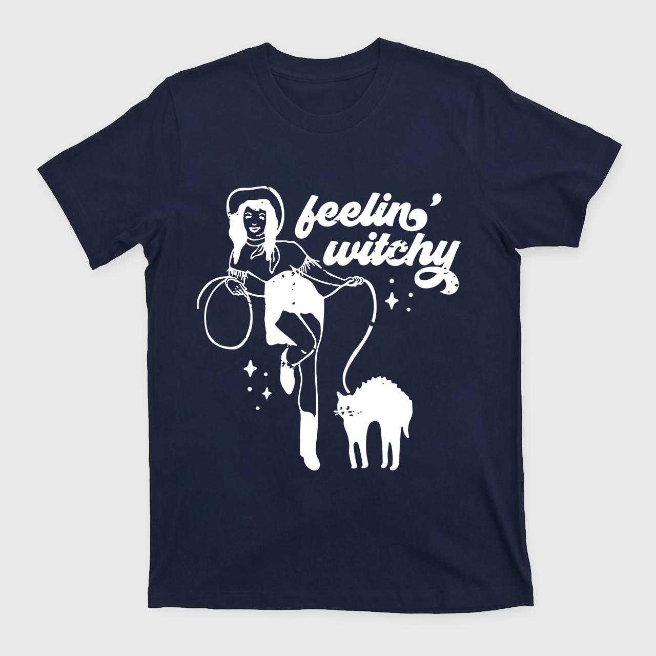 Feeling Witchy Cowgirl Cat Halloween T-Shirts