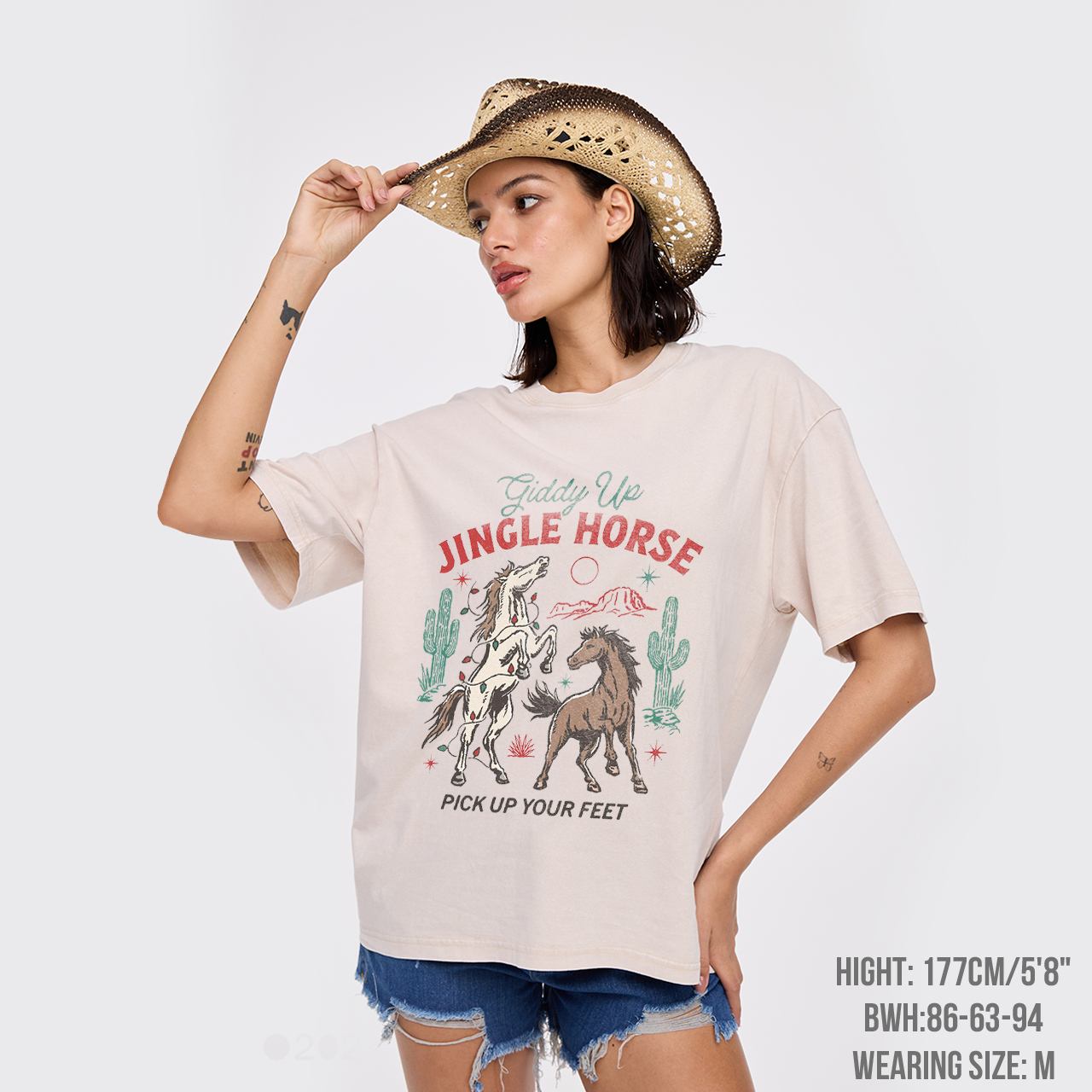 Giddy Up Jingle Horse Christmas Garment-dye Tees