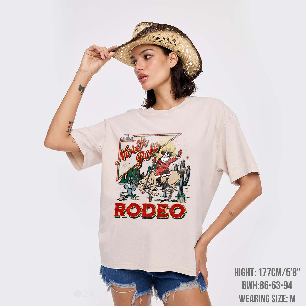 Retro North Pole Rodeo Cowboy Santa Christmas Garment-dye Tees