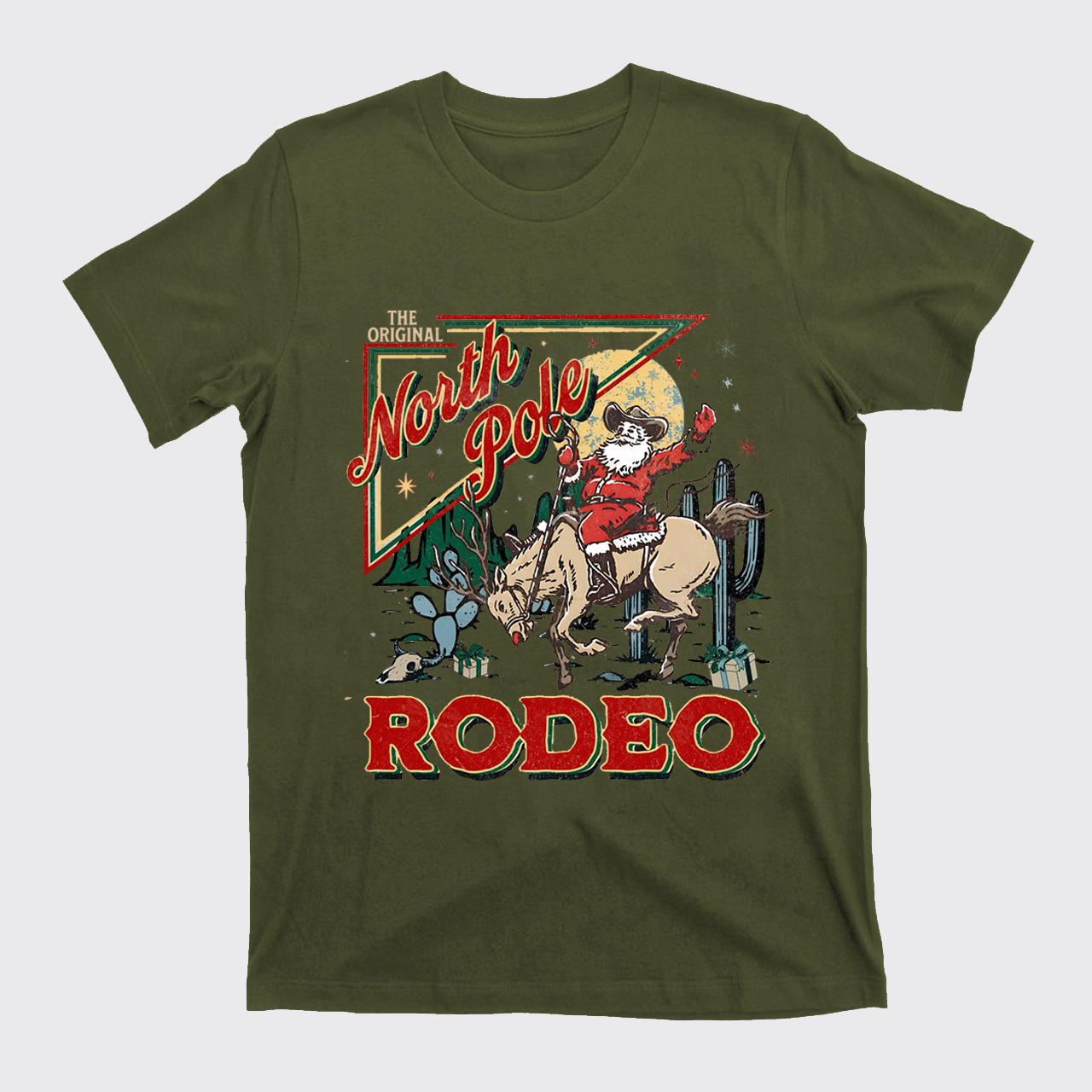 Retro North Pole Rodeo Cowboy Santa Christmas T-Shirts