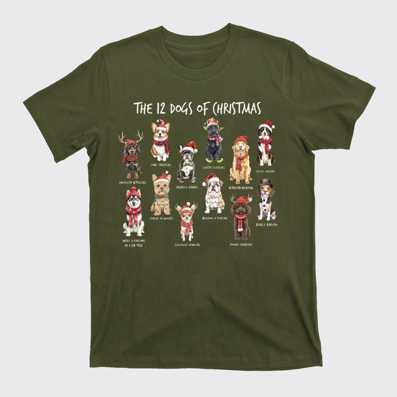 Retro 12 Dogs of Christmas T-Shirts