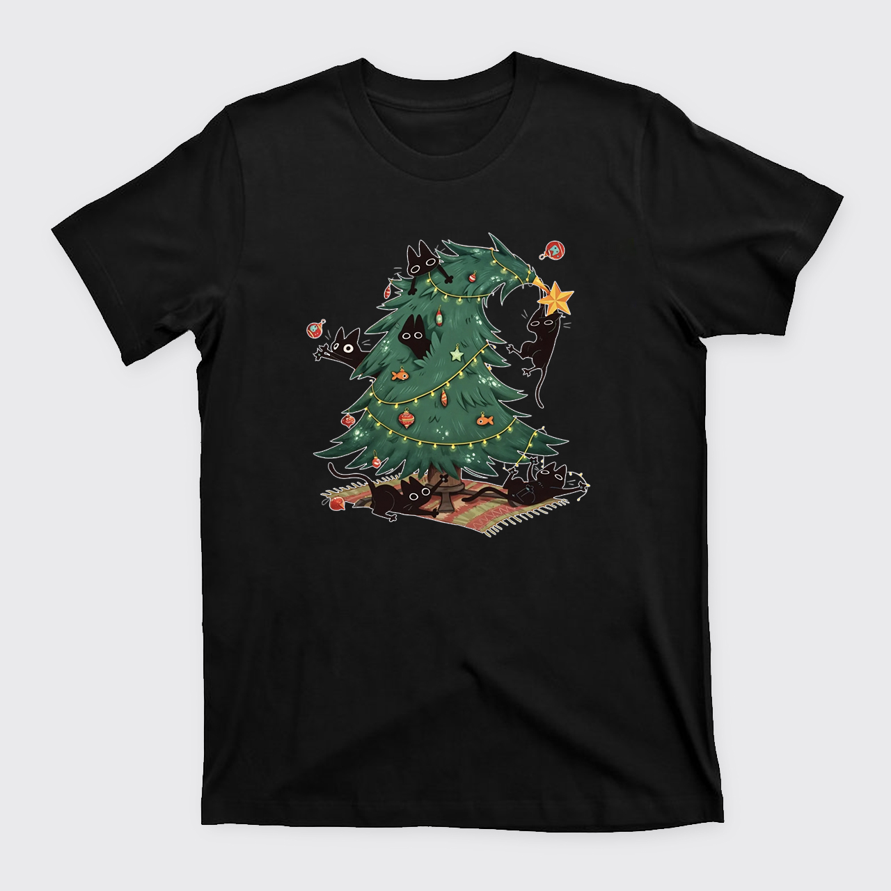 Christmas Tree And Black Cat T-Shirts