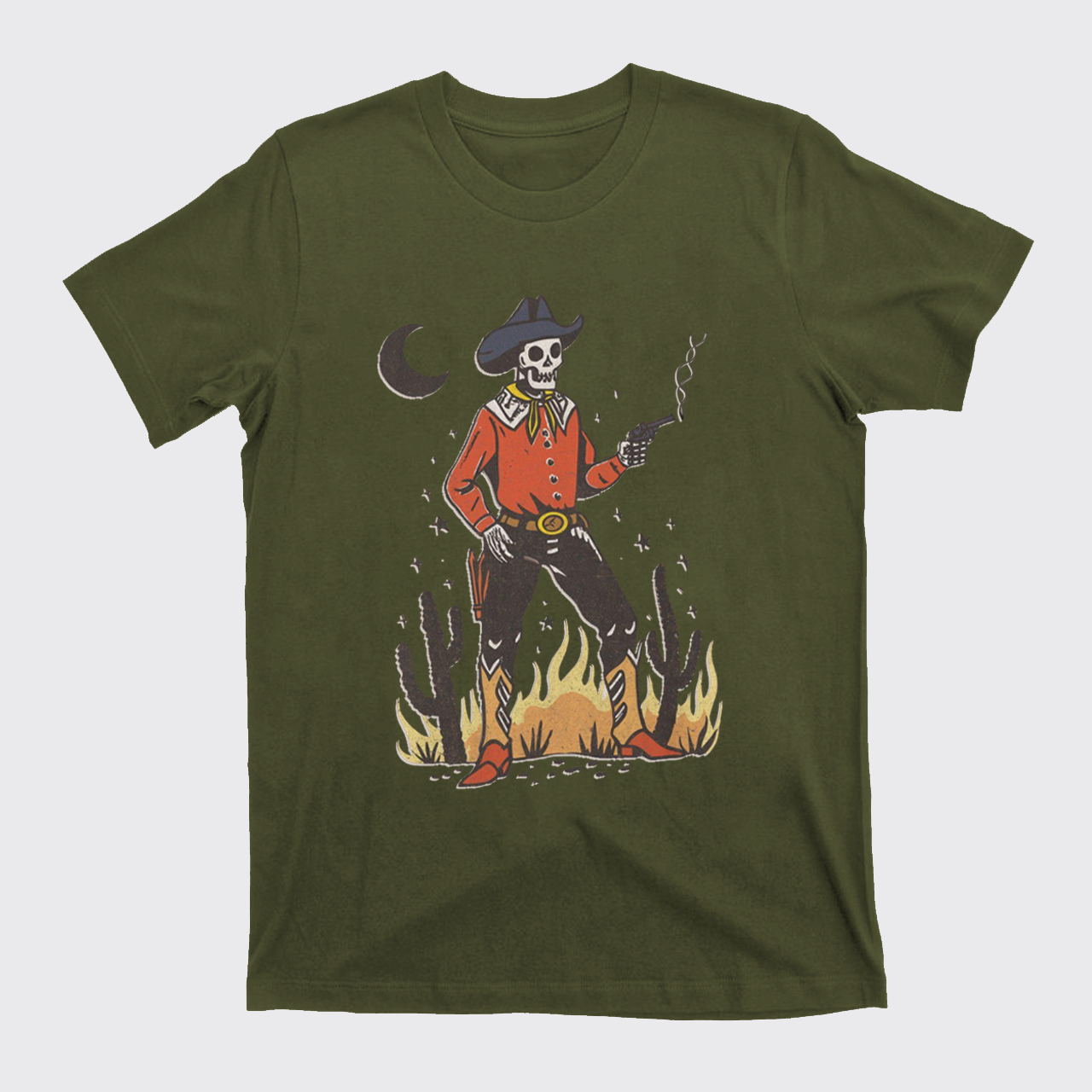 Skeleton Western Halloween Retro Desert T-Shirts