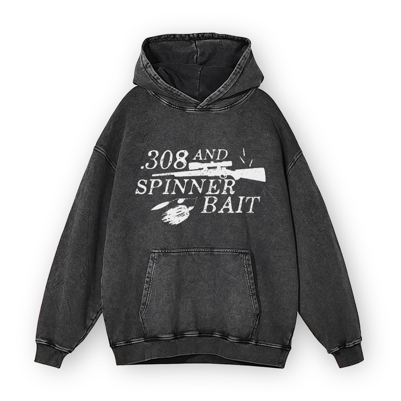 308 and Spinner Bait Funny Hunting and Fishing Garment-Dye Hoodies