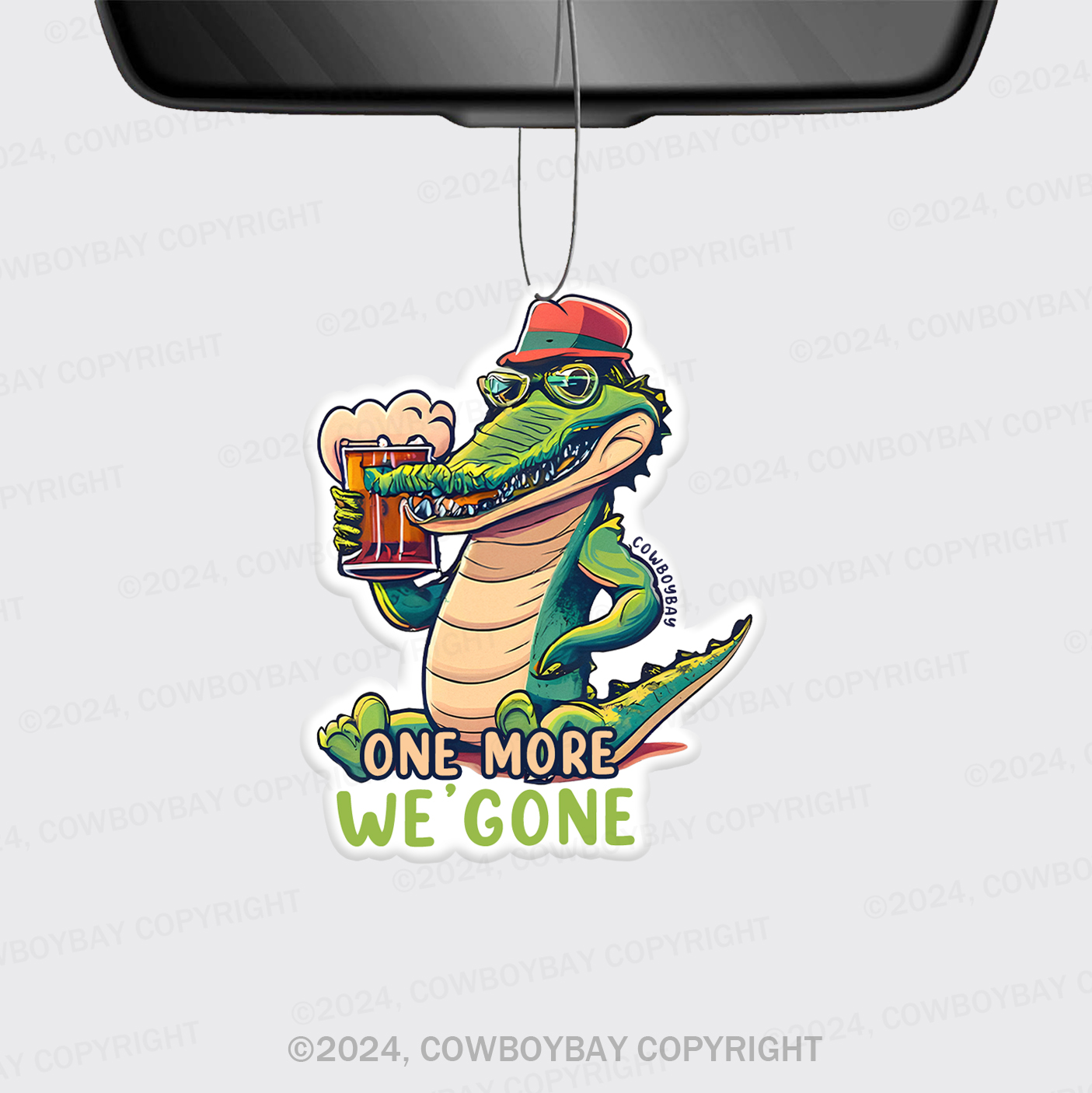 A Crocodile Drinking Beer Car Air Freshener