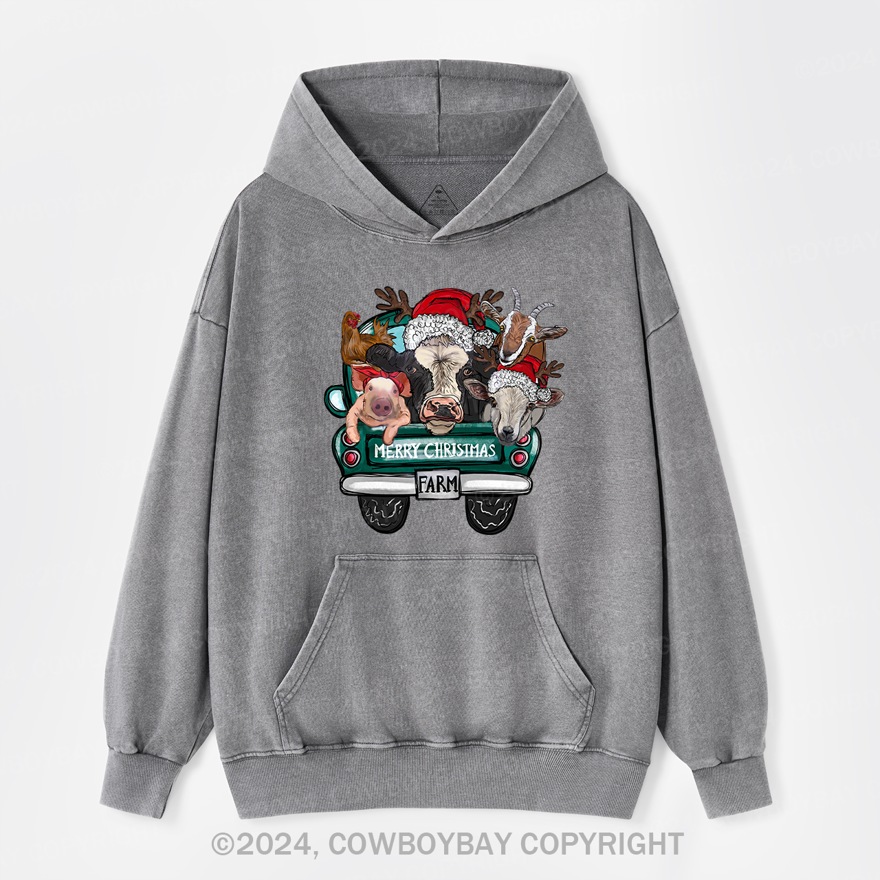 Attend A Christmas Party With Three Farm Pets Garment-Dye Hoodies