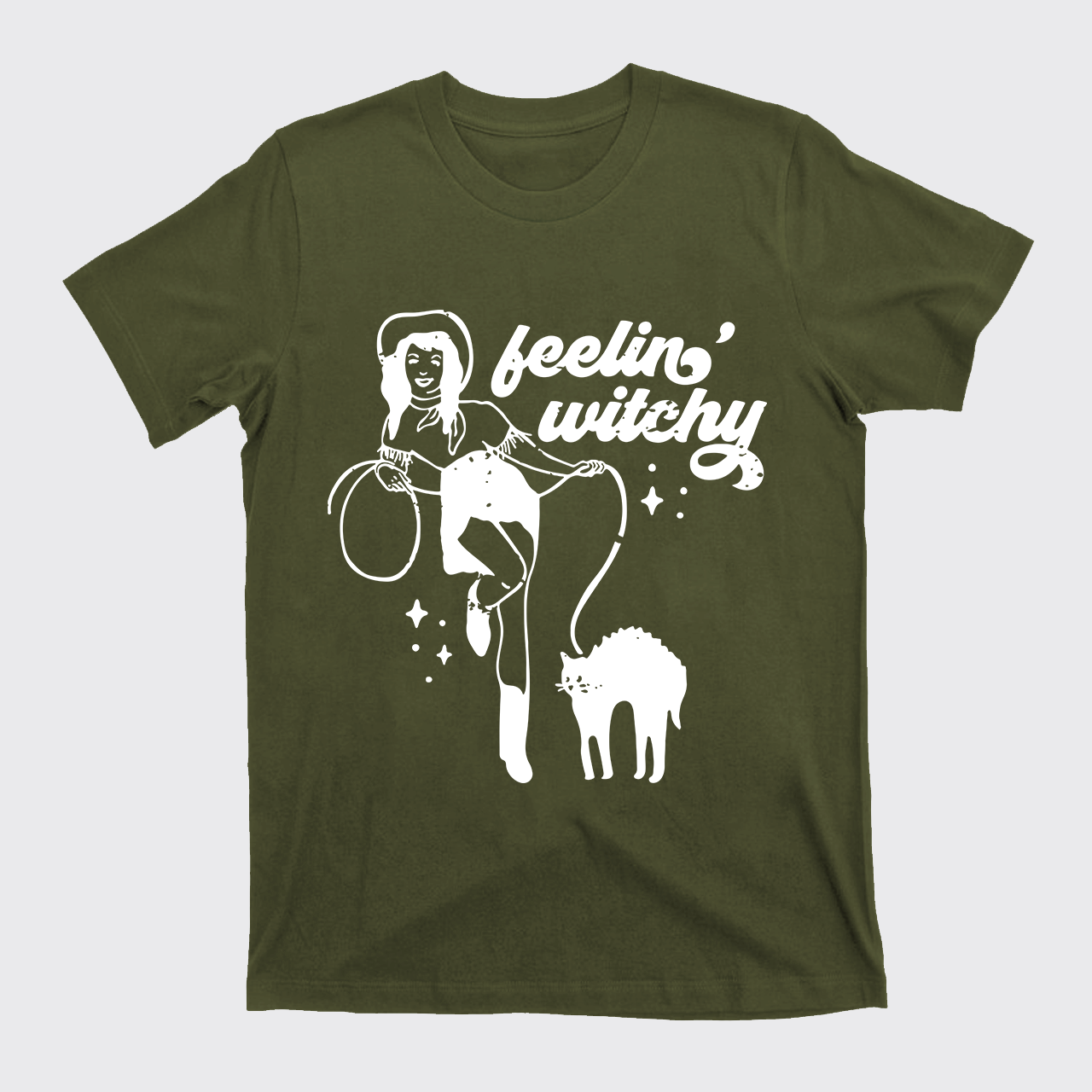 Feeling Witchy Cowgirl Cat Halloween T-Shirts