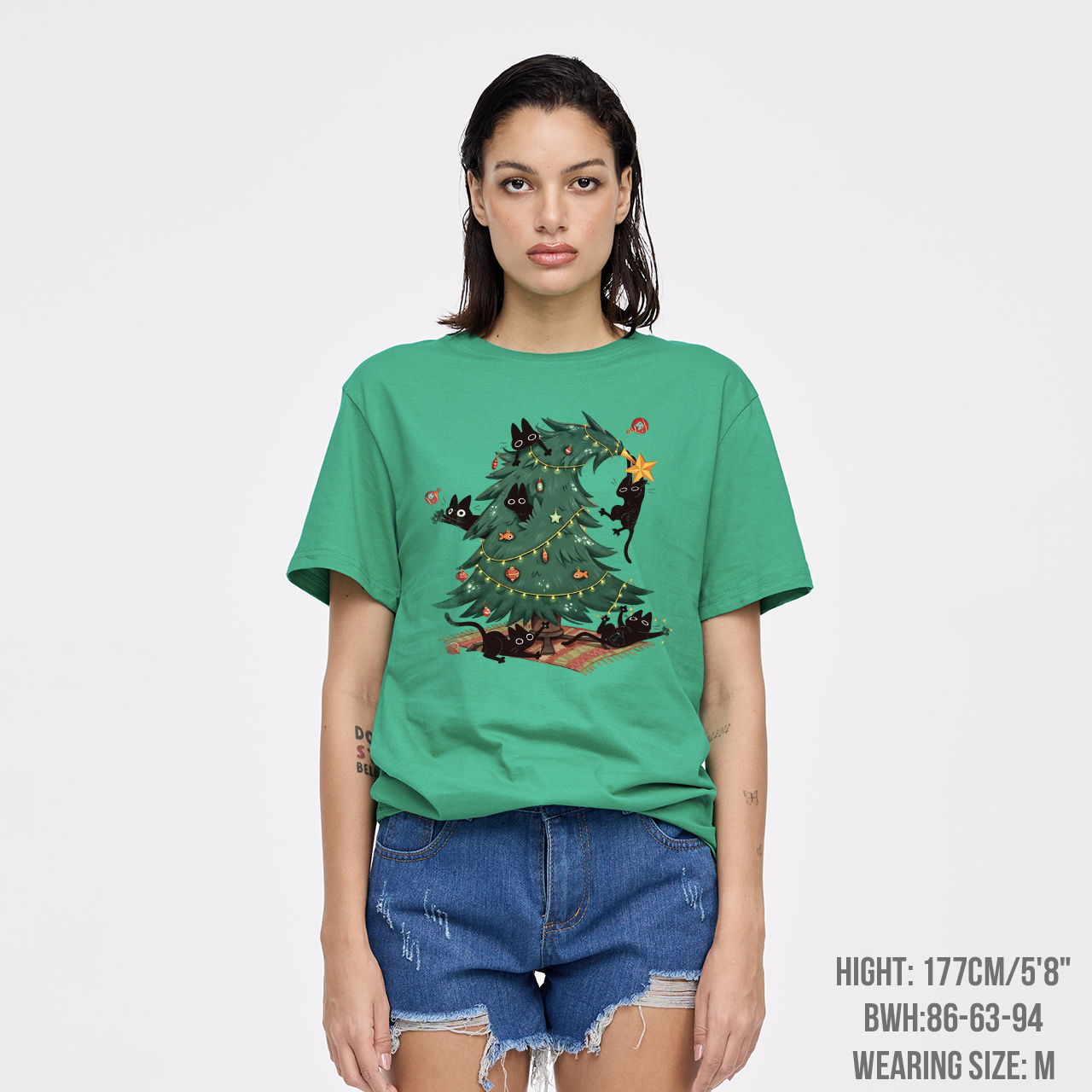 Christmas Tree And Black Cat T-Shirts