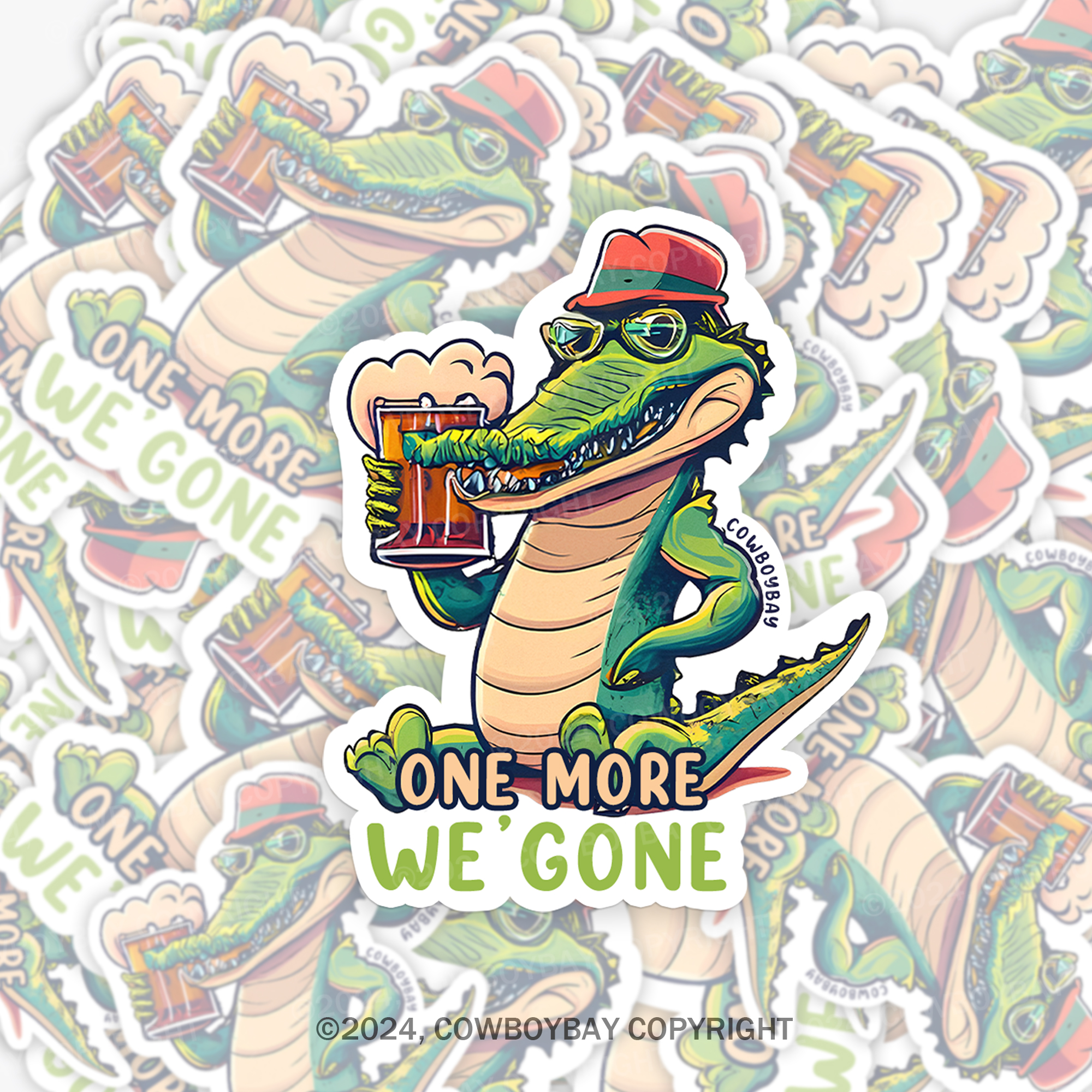 A Crocodile Drinking Beer Sticker