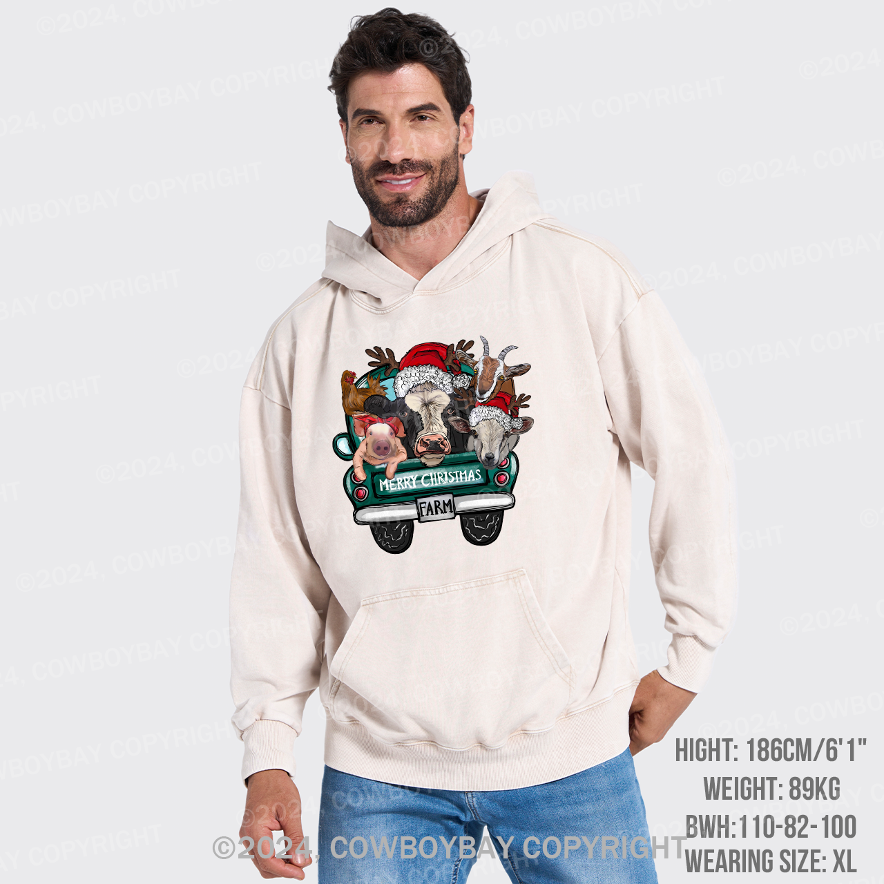 Attend A Christmas Party With Three Farm Pets Garment-Dye Hoodies