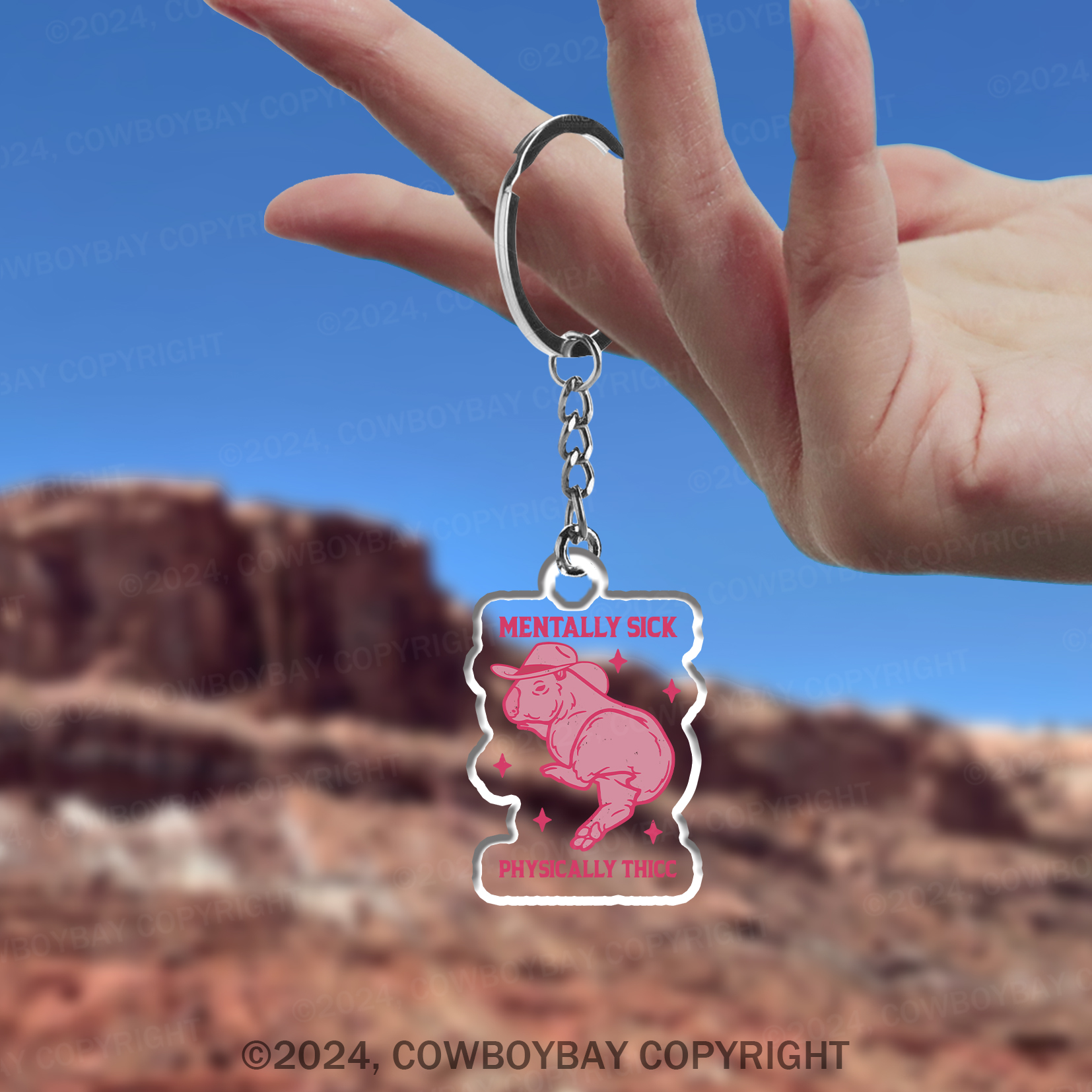Mentally Sick Physically Thicc Capybara Keychain