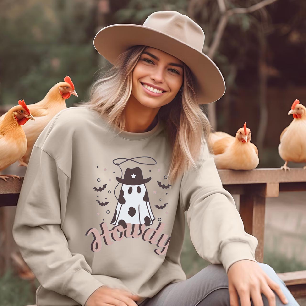 Howdy Western Cowboy Ghost Halloween Sweatshirt