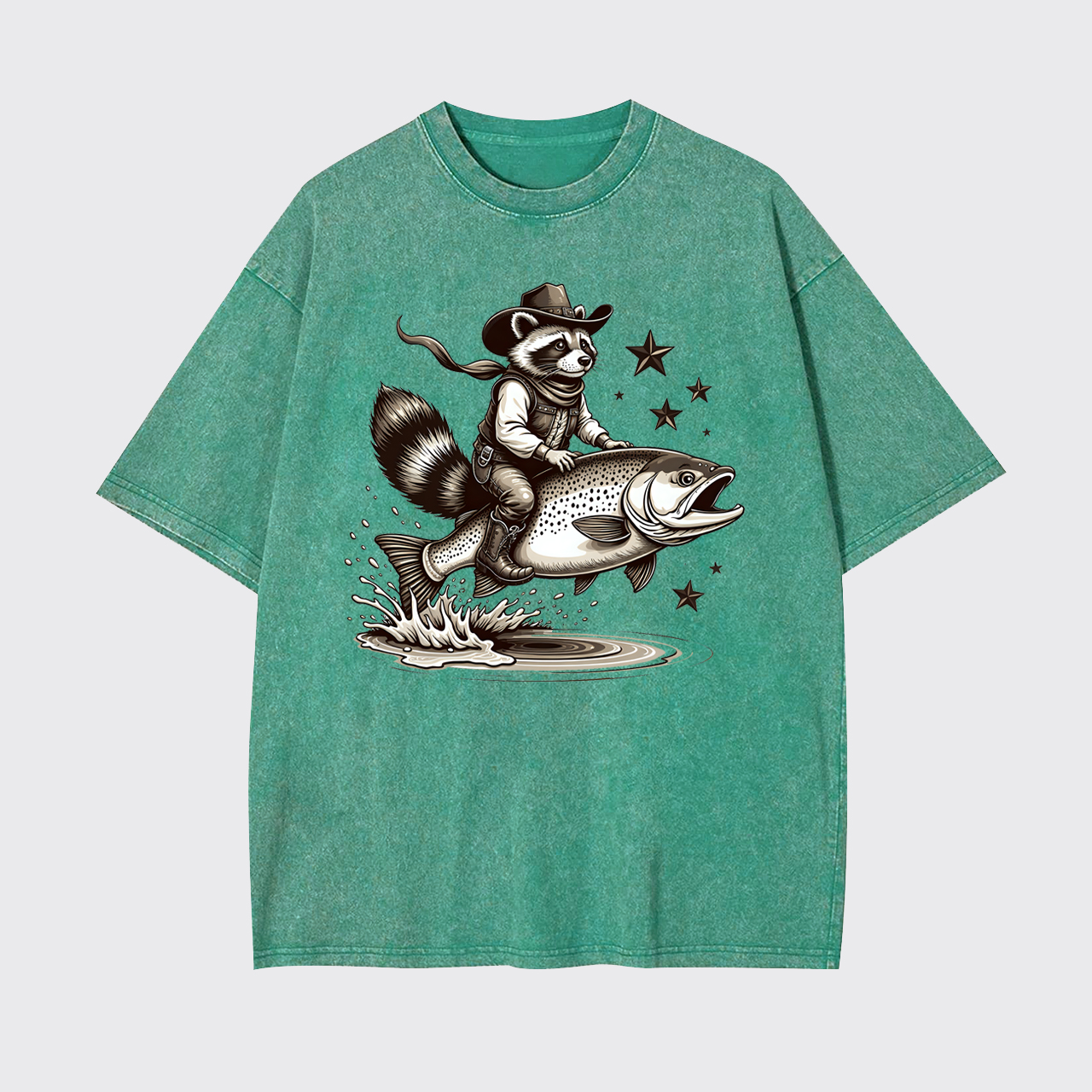Funny Fisher Of Raccoon Cowboy Garment-dye Tees