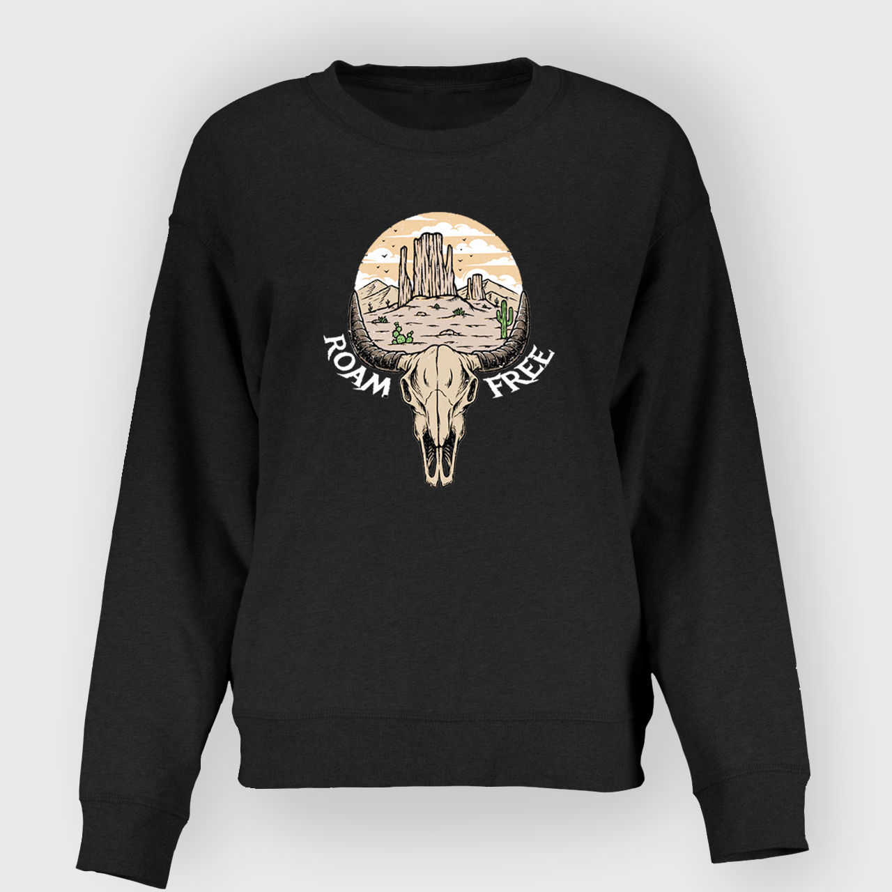Roam Free Western Cow Skull Sweatshirt