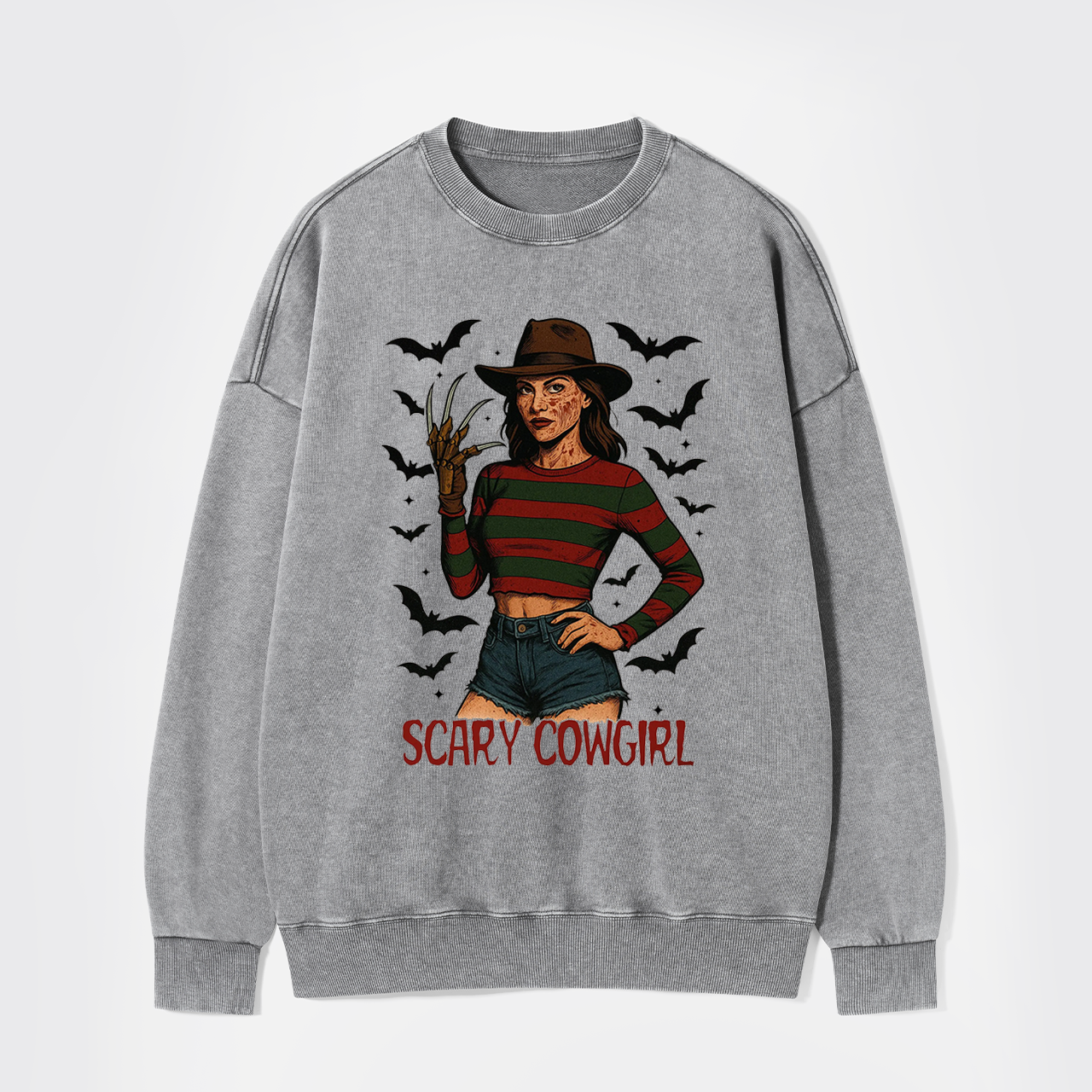 Scary Cowgirl Halloween Horror Washed Sweatshirts