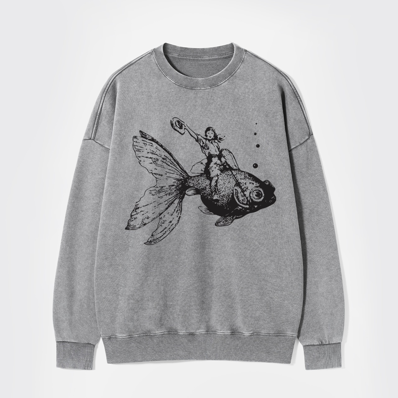 Goldfish-Riding Cowgirl Washed Sweatshirts