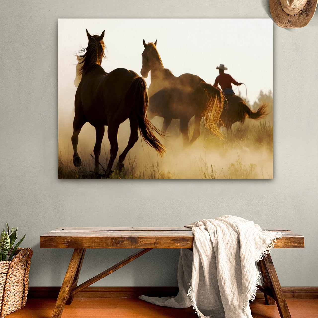 Western Cowboy Galloping Horse Canvas Wall Art