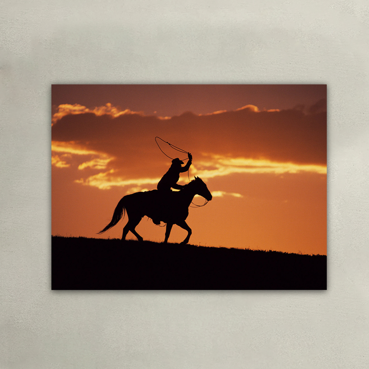 Cowboys at Dusk and Sunset Canvas Wall Art