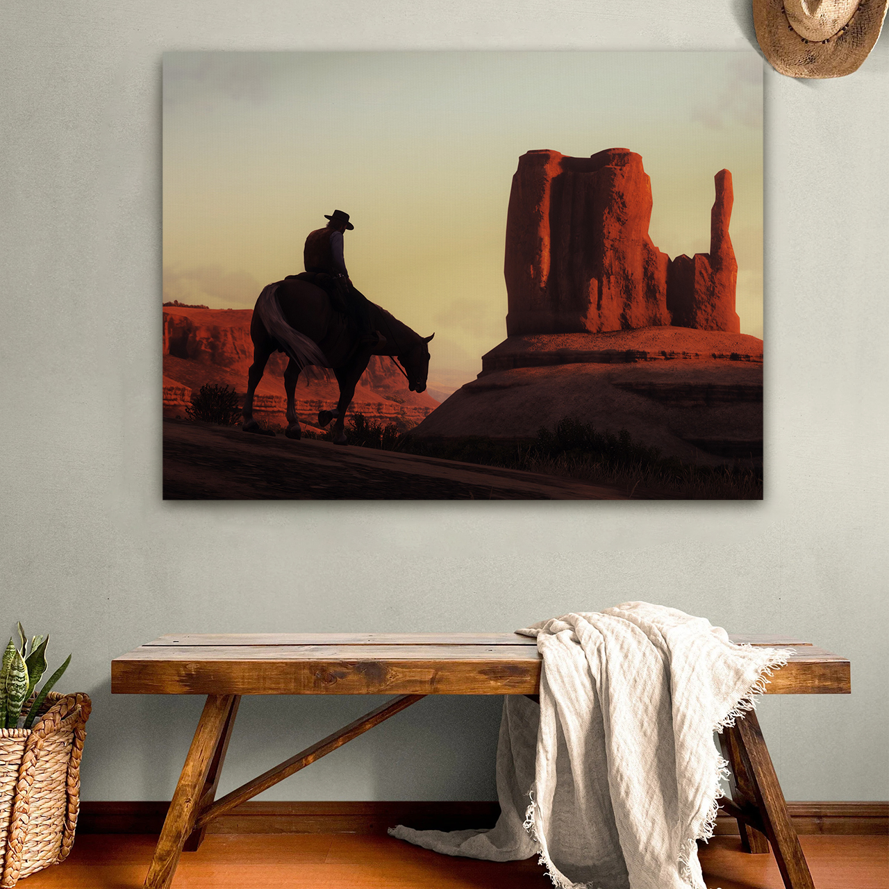 Brooding Cowboy Sunset Canvas Wall Art