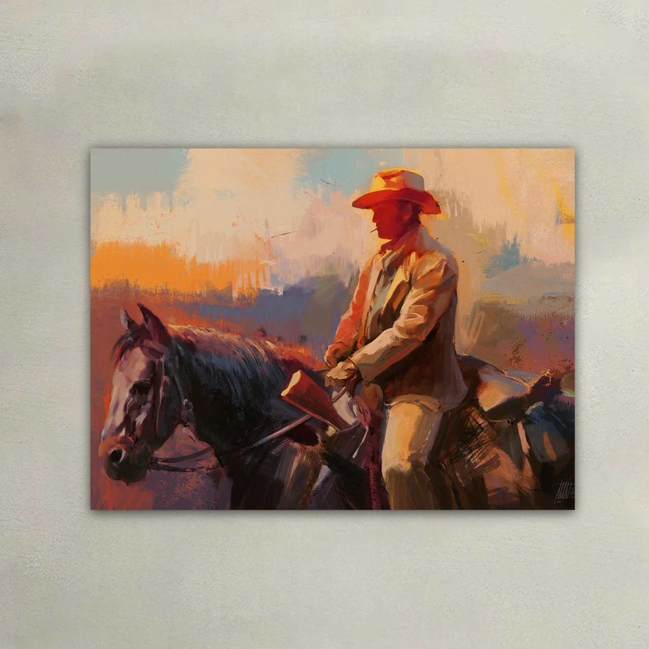 Self-portrait of a Western Cowboy Canvas Wall Art