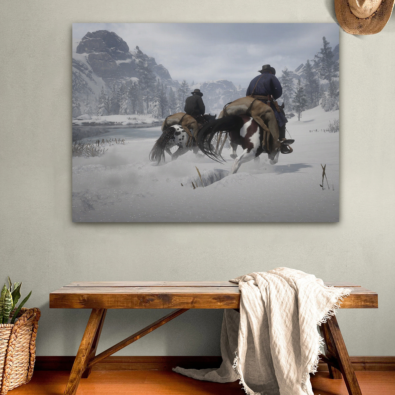 Cowboys Walking in the Snow Canvas Wall Art