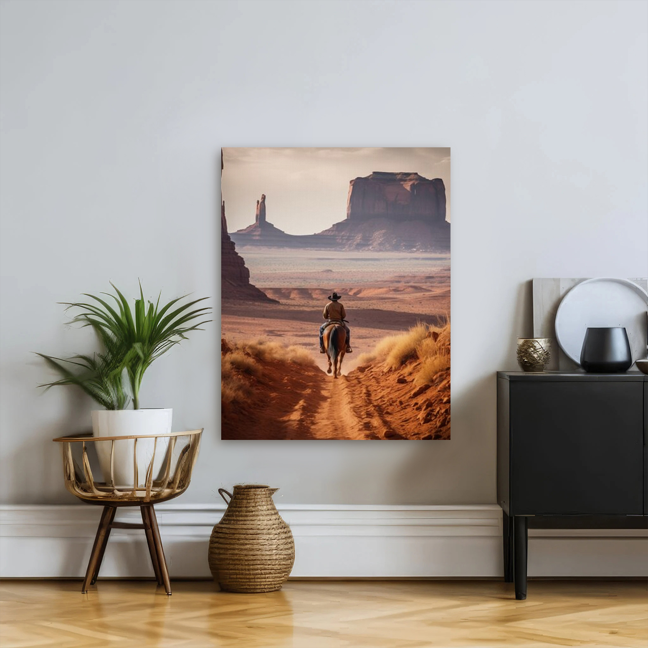 The Retreating Cowboy's Back Canvas Wall Art