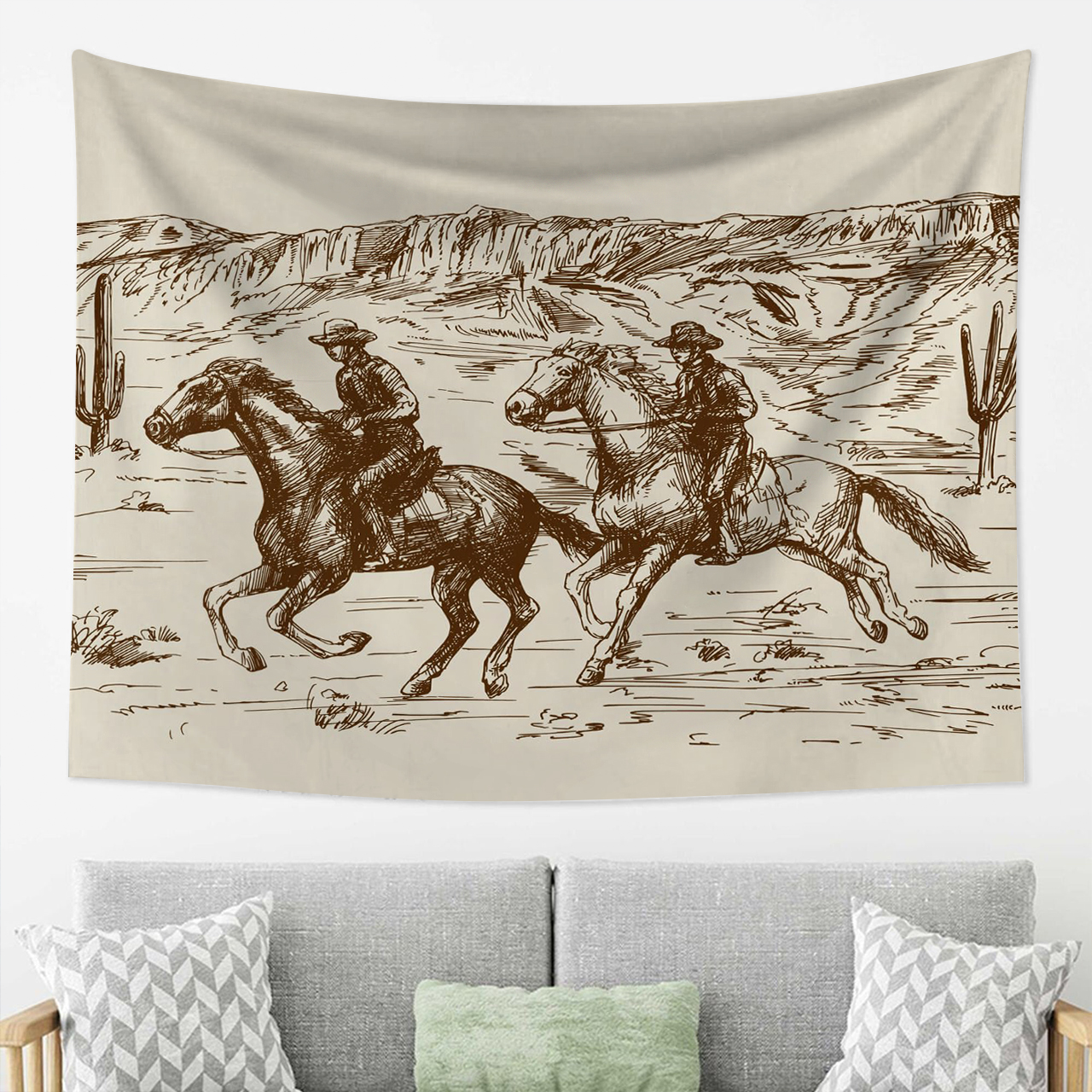 Ranch Wild West Desert Sketch Western Landscape Tapestry