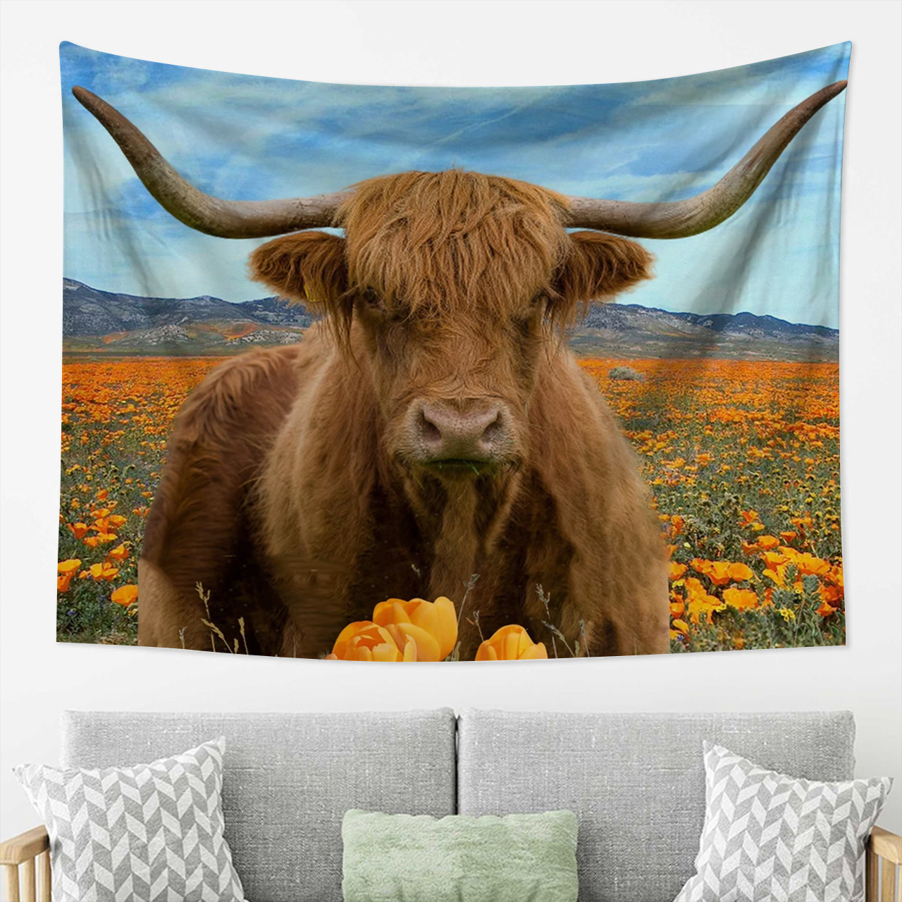 Highland Cow Western Farm Tapestry