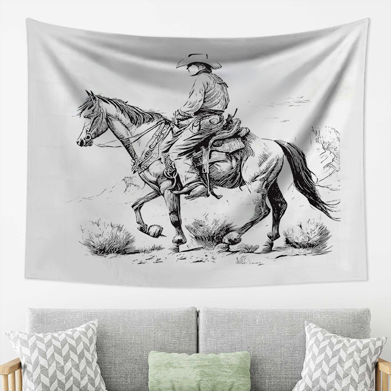 Cowboy Sketch Portrait Tapestry